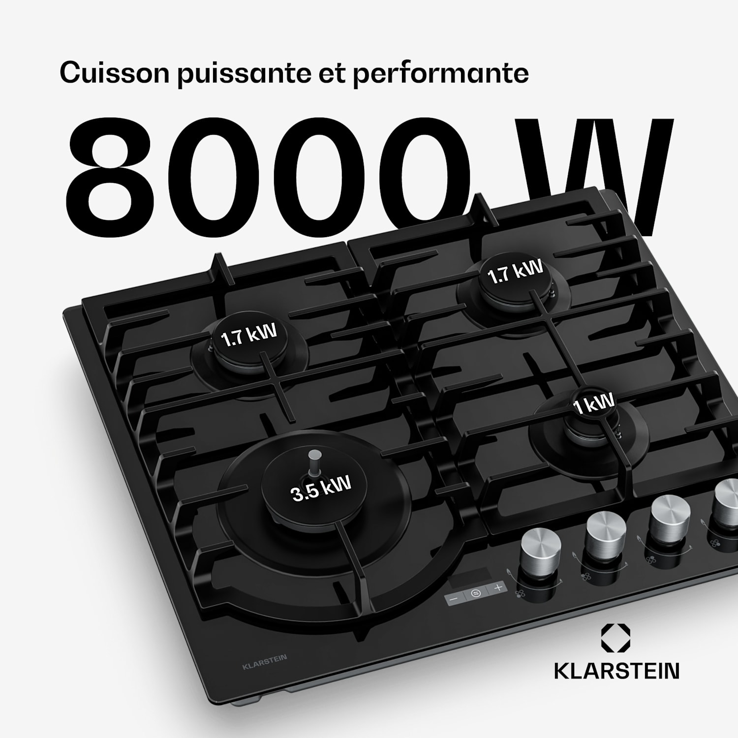 Ignito gasfornuis 8 kW, gietijzeren steun, timer, temperatuurregeling 60 cm | Zwart