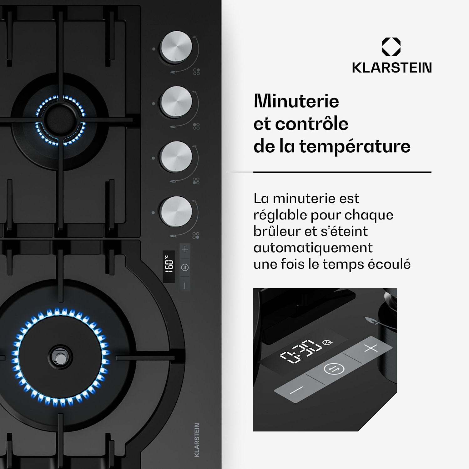 Ignito gasfornuis 8 kW, gietijzeren steun, timer, temperatuurregeling 60 cm | Zwart