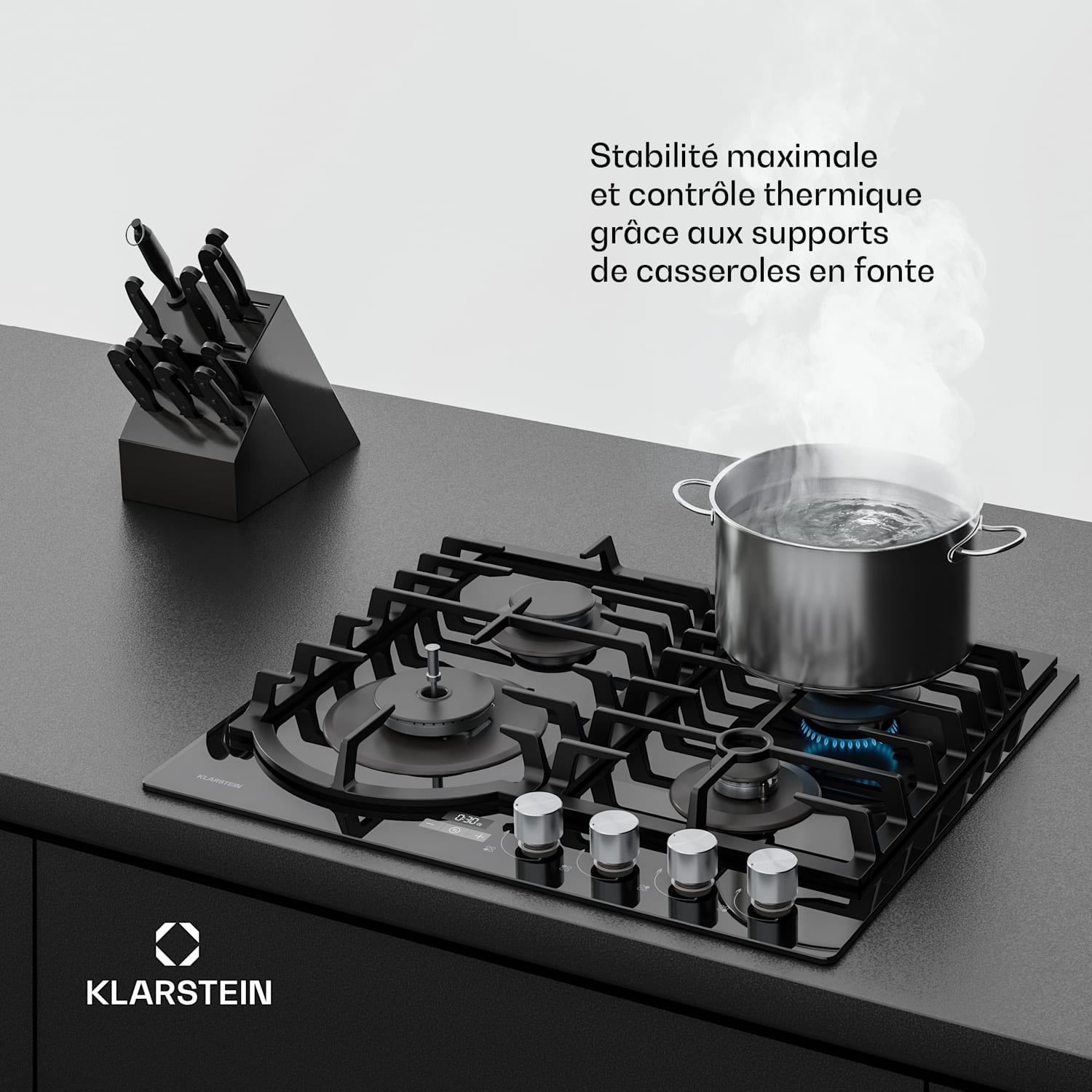 Ignito gasfornuis 8 kW, gietijzeren steun, timer, temperatuurregeling 60 cm | Zwart