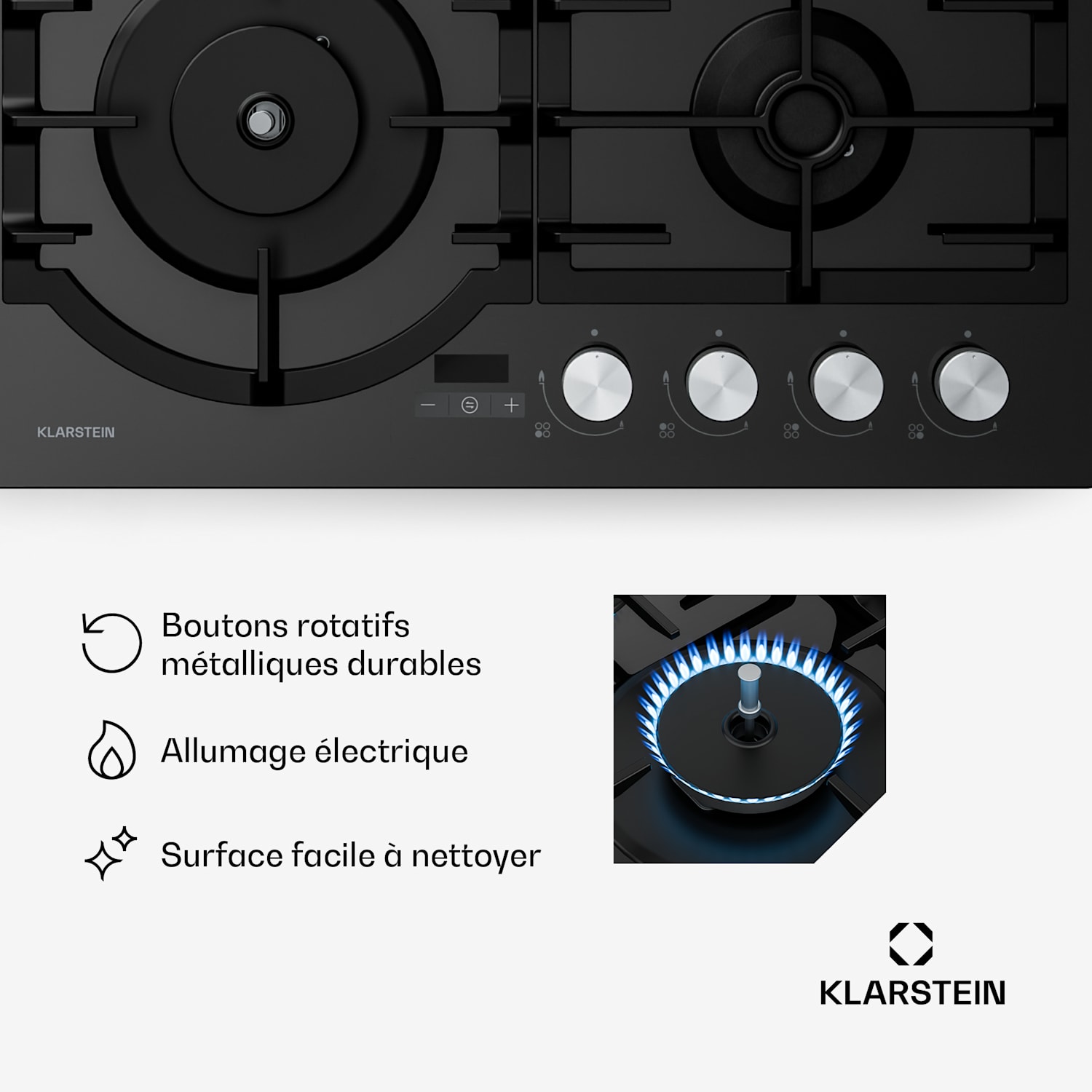 Ignito gasfornuis 8 kW, gietijzeren steun, timer, temperatuurregeling 60 cm | Zwart