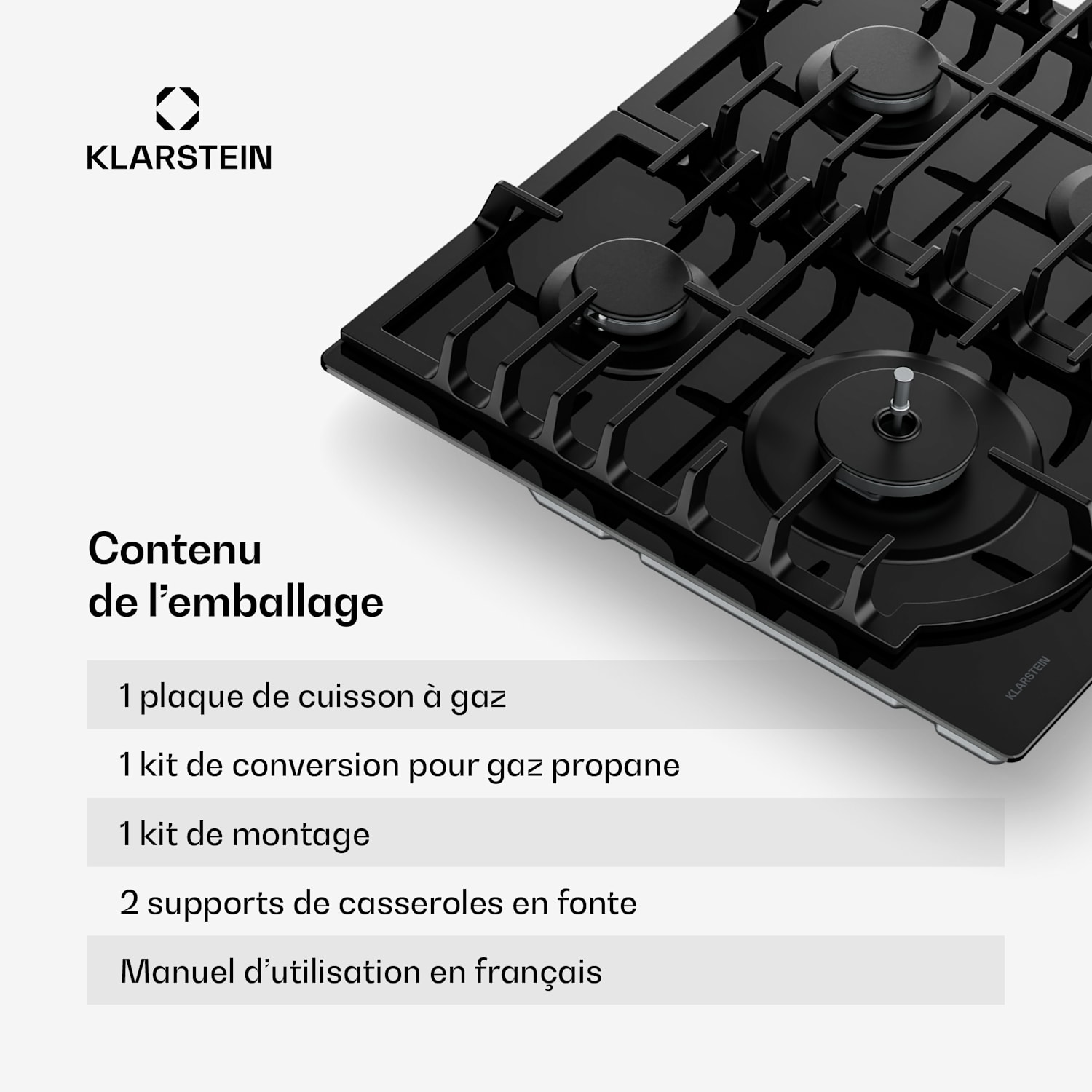 Ignito gasfornuis 8 kW, gietijzeren steun, timer, temperatuurregeling 60 cm | Zwart