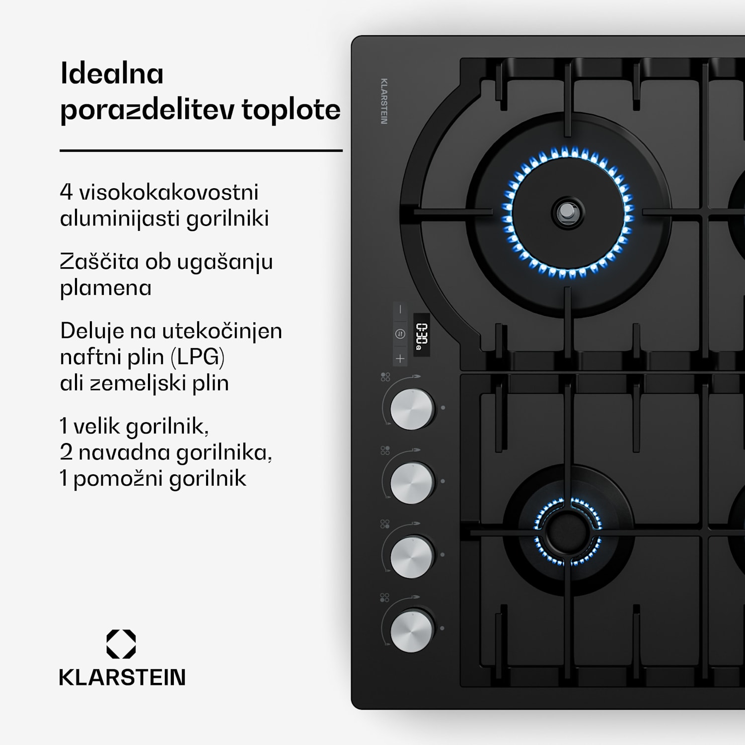 Ignito plinsko kuhalo, 8 kW, litinaste nosilke, časovnik, regulacija temperature 60 cm | Črna