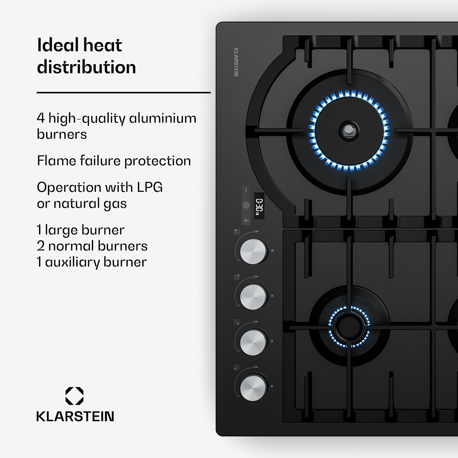 Ignito kaasuliesi, 8 kW, valurautatelineet, ajastin, lämpötilansäätö 60 cm | Musta