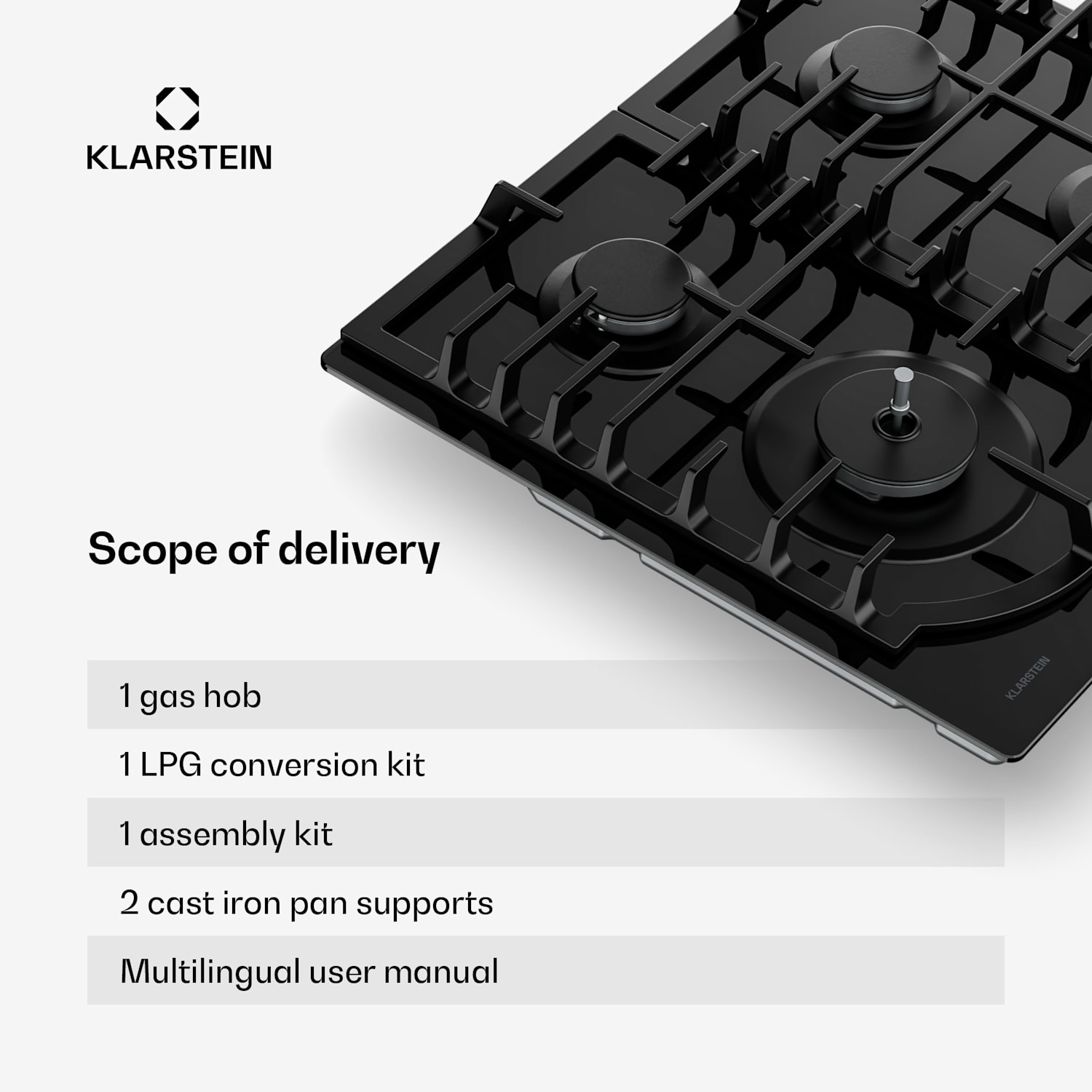 Ignito kaasuliesi, 8 kW, valurautatelineet, ajastin, lämpötilansäätö 60 cm | Musta