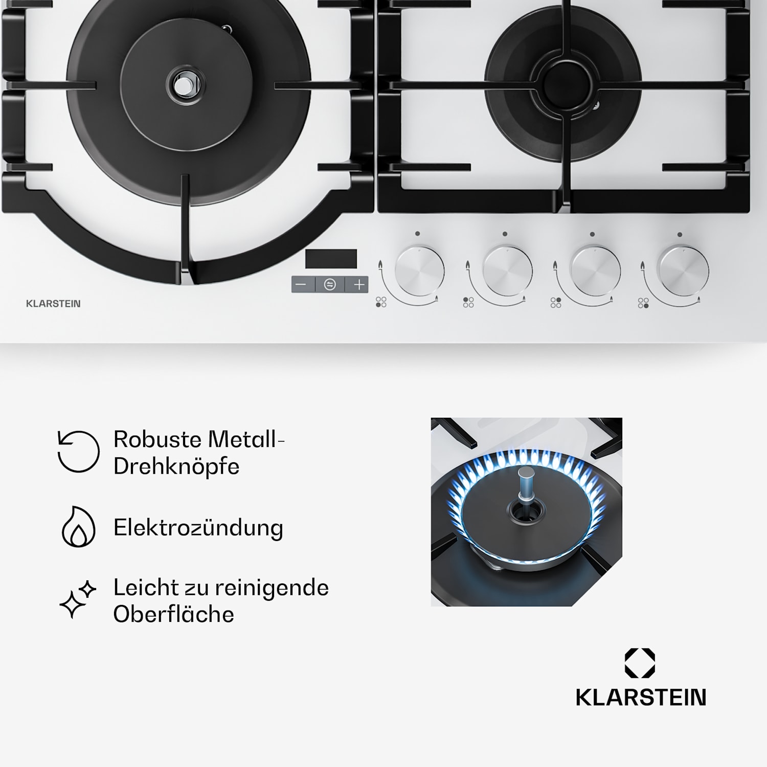 Ignito gazinière à cuisson, 8 kW, supports en fonte, minuterie, réglage de température 60 cm | Blanc