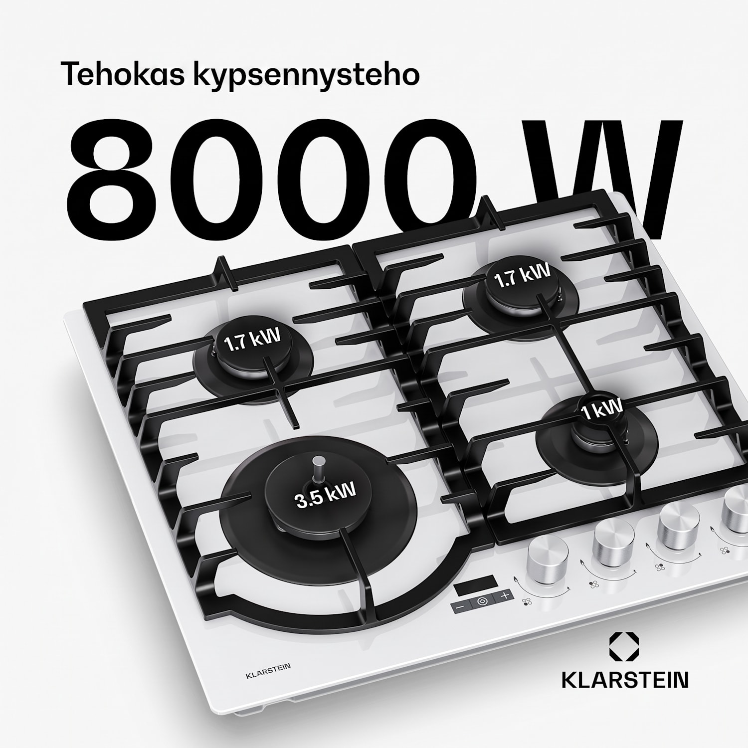 Ignito kaasuliesi | 8 kW | valurautatuet | ajastin | lämpötilansäätö 60 cm | Valkoinen