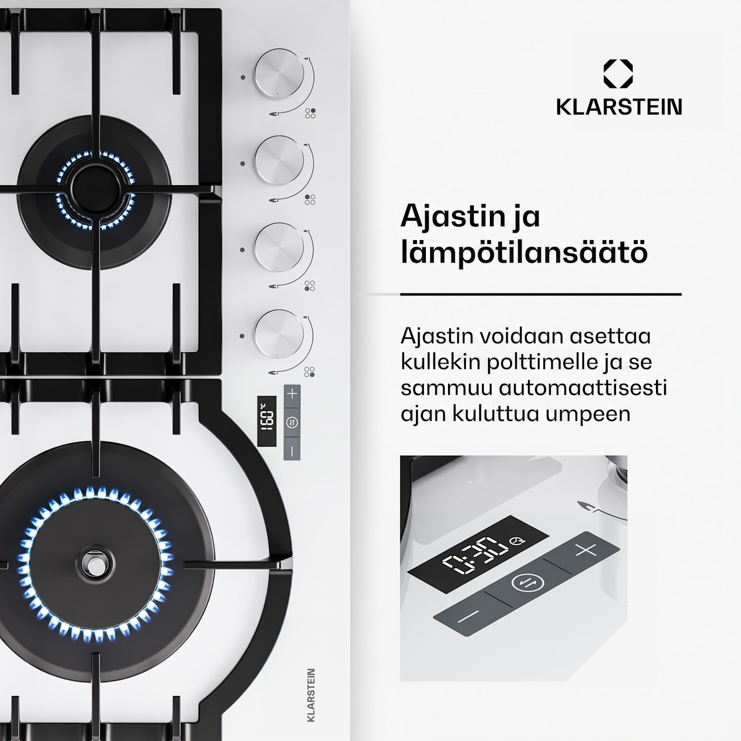 Ignito kaasuliesi | 8 kW | valurautatuet | ajastin | lämpötilansäätö 60 cm | Valkoinen