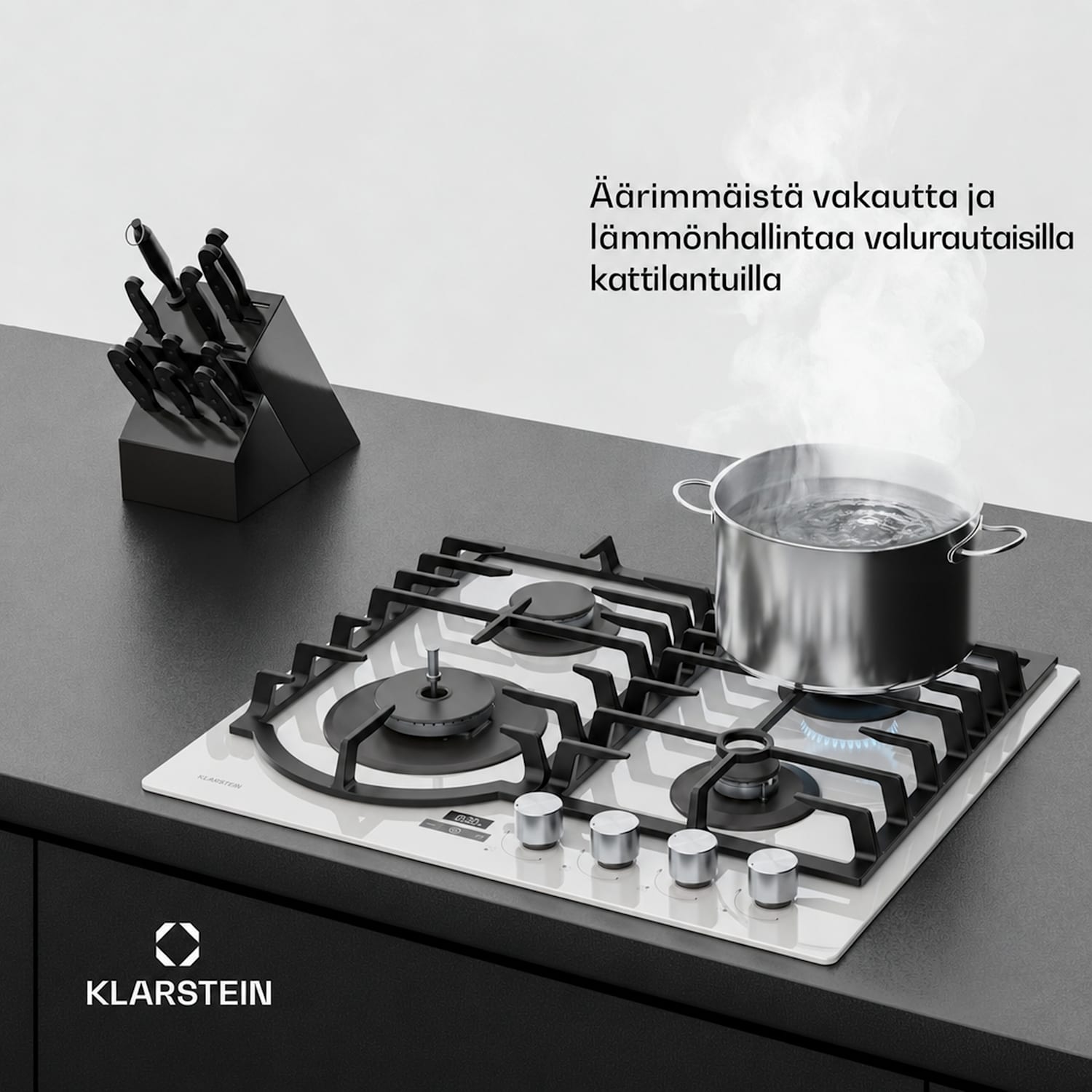 Ignito kaasuliesi | 8 kW | valurautatuet | ajastin | lämpötilansäätö 60 cm | Valkoinen
