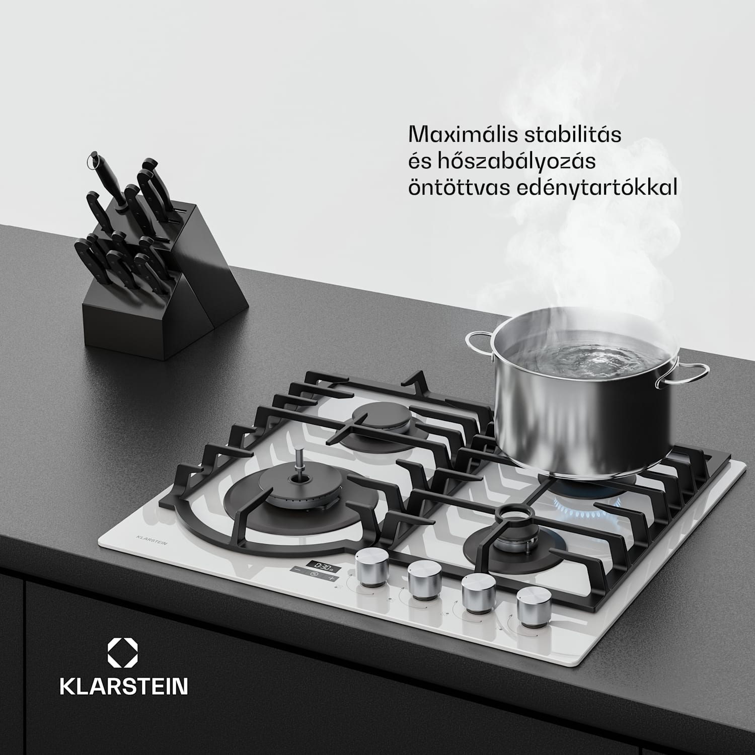 Ignito gas cooktop 8 kW, cast iron supports, timer, temperature control 60 cm | Fehér