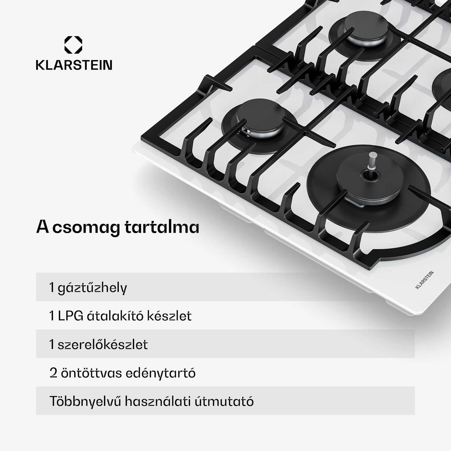 Ignito gas cooktop 8 kW, cast iron supports, timer, temperature control 60 cm | Fehér