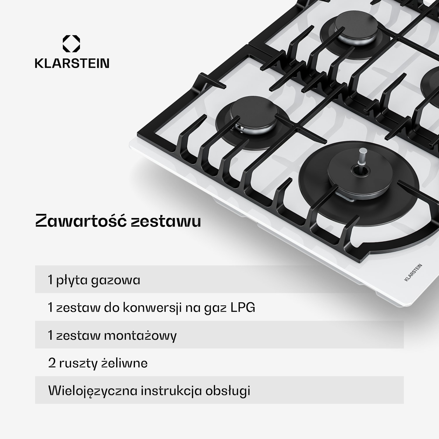 Ignito gazowa płyta grzewcza 8 kW, żeliwne wsporniki, timer, regulacja temperatury 60 cm | Biały