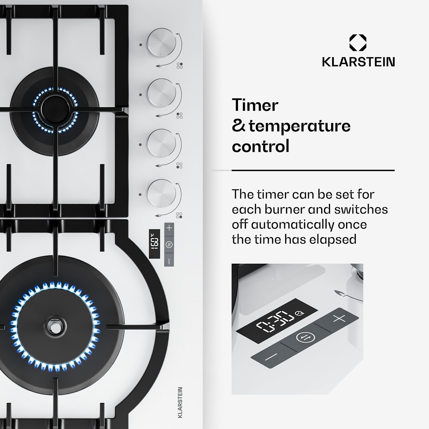 Ignito kaasuliesi, 8 kW, valurautatelineet, ajastin, lämpötilansäätö 60 cm | Valkoinen