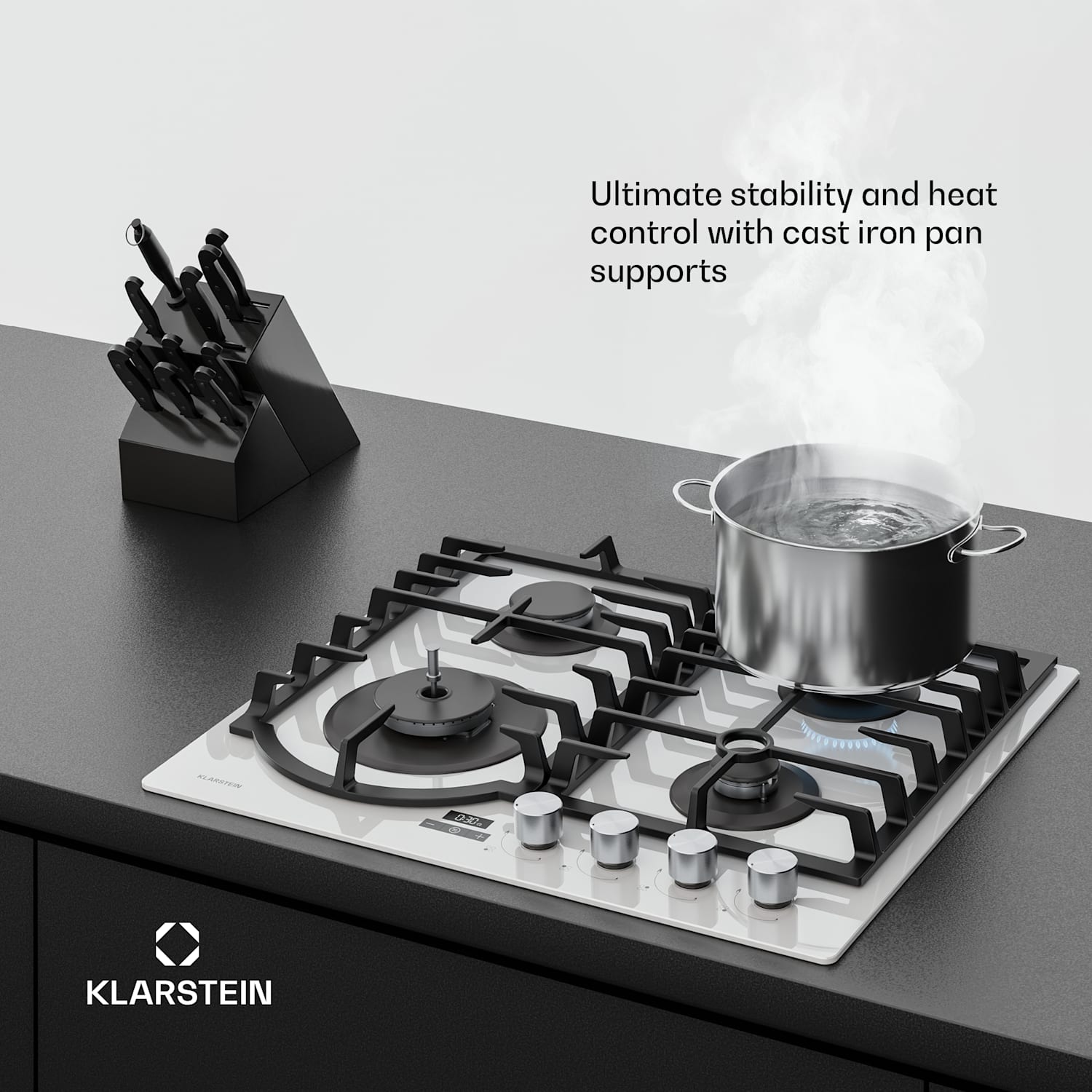 Ignito kaasuliesi, 8 kW, valurautatelineet, ajastin, lämpötilansäätö 60 cm | Valkoinen