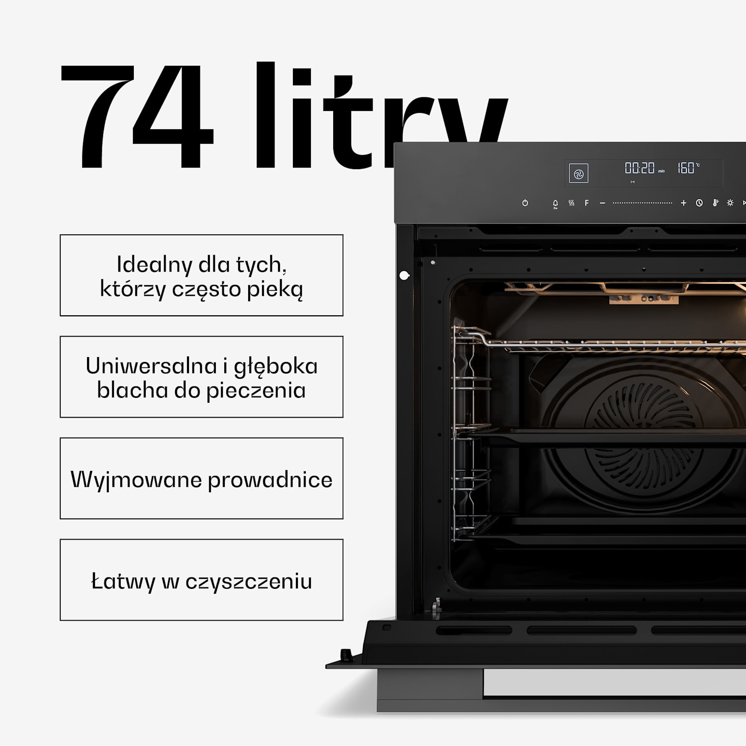 Velaire Piekarnik do zabudowy Czarny, 74L, A+, 3160 W, 60 cm Czarny