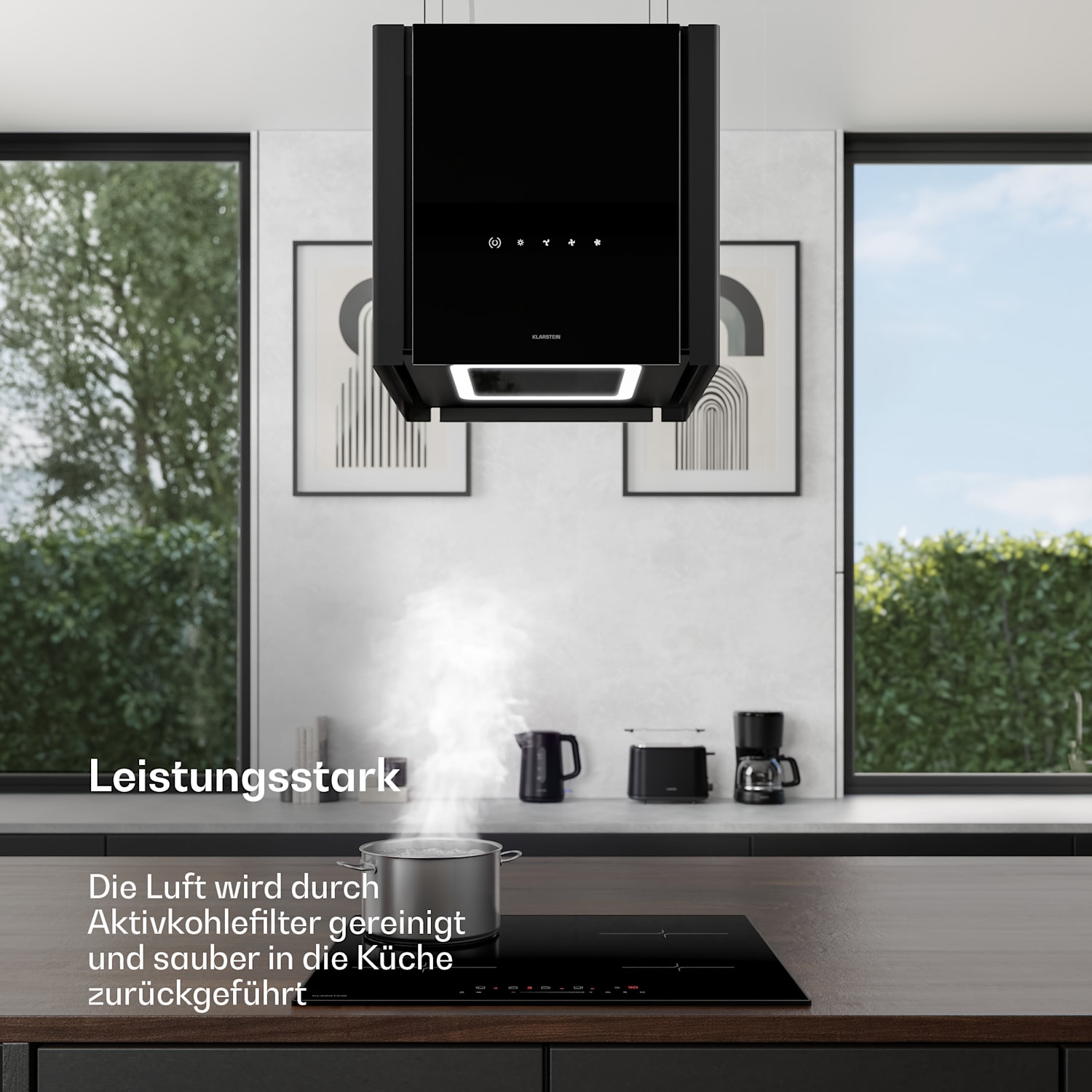 Velaire - Cappa aspirante con funzione di sollevamento, 40 cm | Elegante, minimalista, potente | Classe energetica A++ | 601 m³/ora 40 cm | Nero