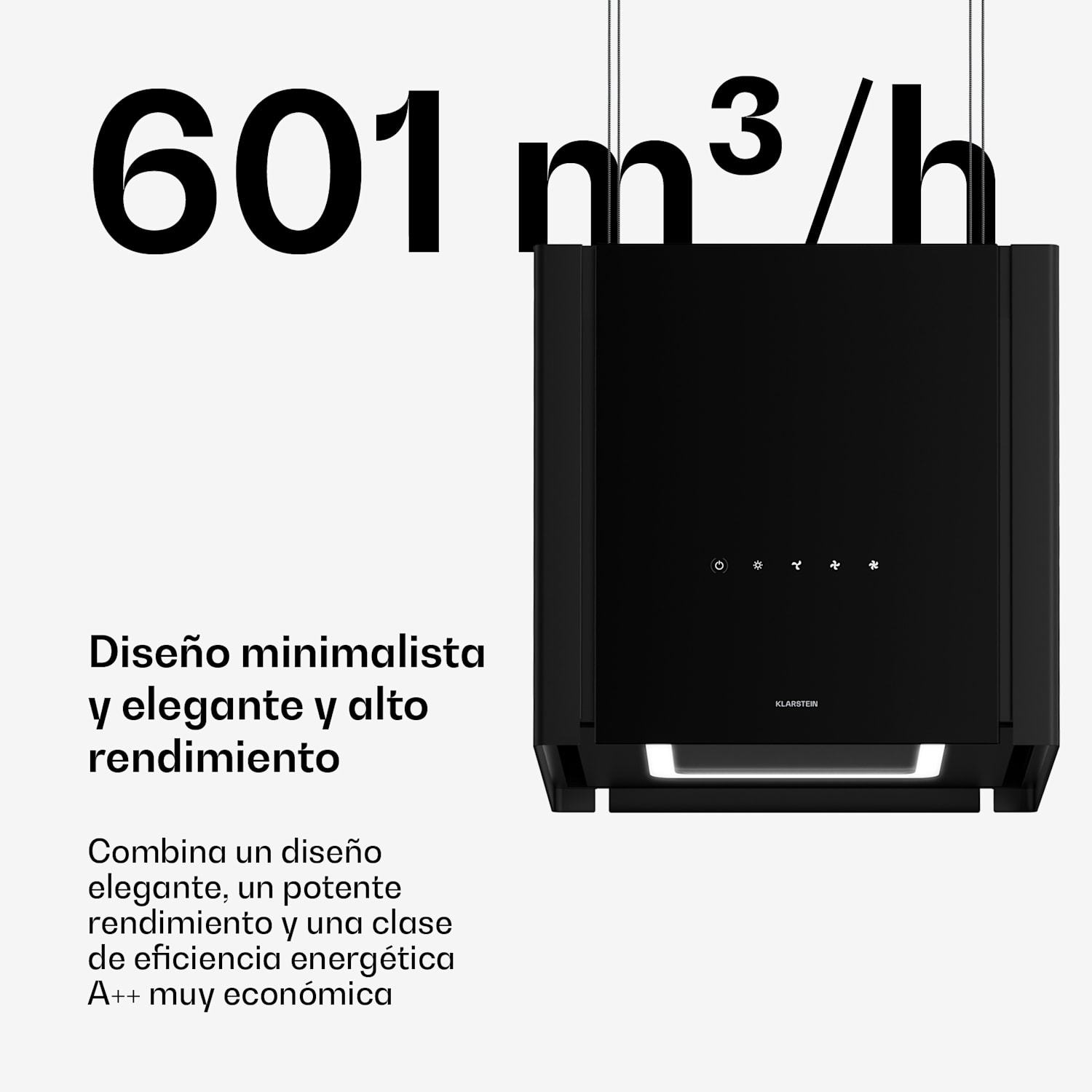 Velaire extractor hood con función de elevación 40 cm | Elegante, minimalista, potente | EEC A++ | 601 m³/h 40 cm | Negro