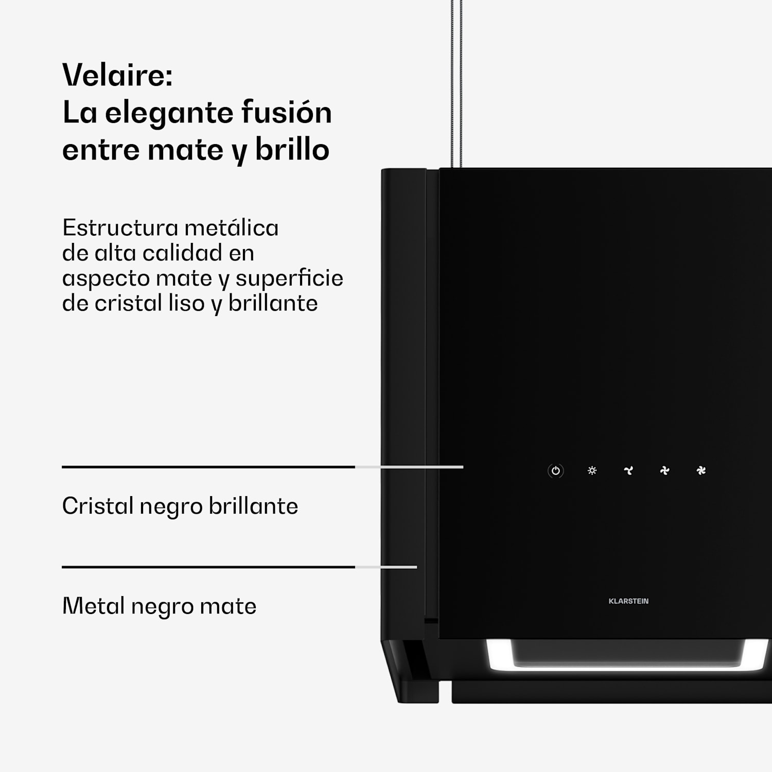 Velaire extractor hood con función de elevación 40 cm | Elegante, minimalista, potente | EEC A++ | 601 m³/h 40 cm | Negro
