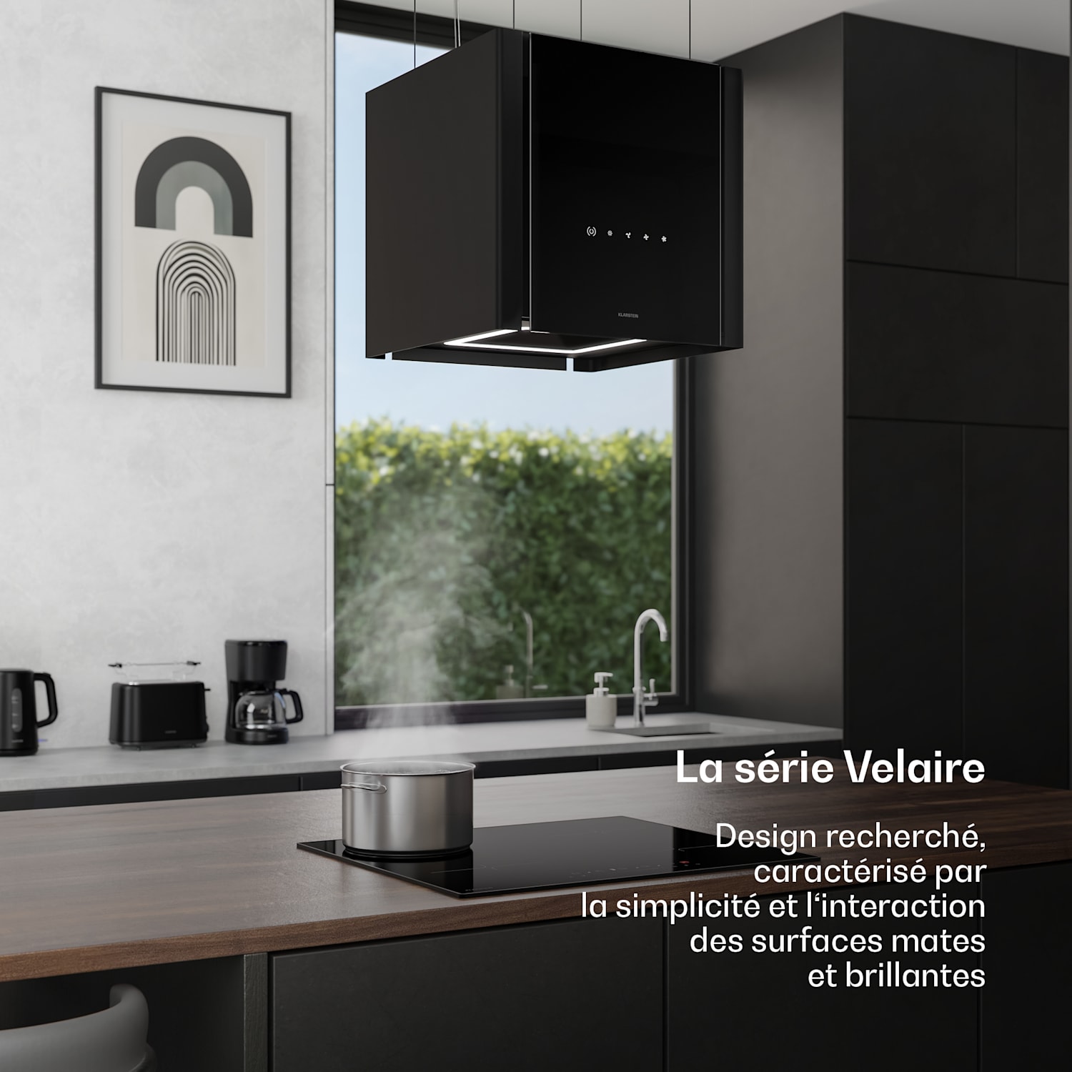 Velaire afzuigkap met liftfunctie 40 cm | Edel, minimalistisch, krachtig | EEC A++ | 601 m³/h 40 cm | Zwart