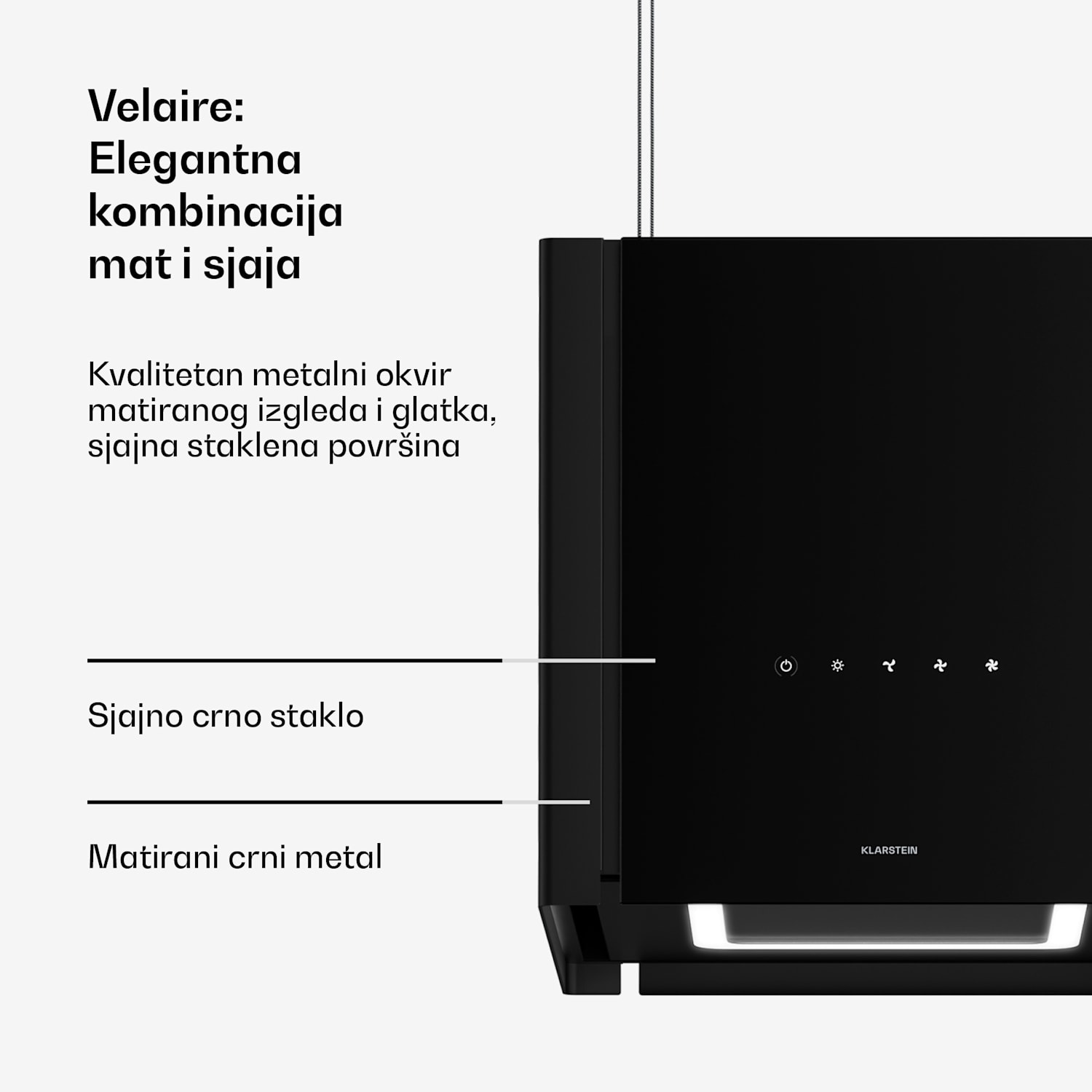 Velaire kuhinjska napa s funkcijom podizanja 40 cm, Elegantna, minimalistička, snažna, Energetski razred A++, 601 m³/h 40 cm | Crna