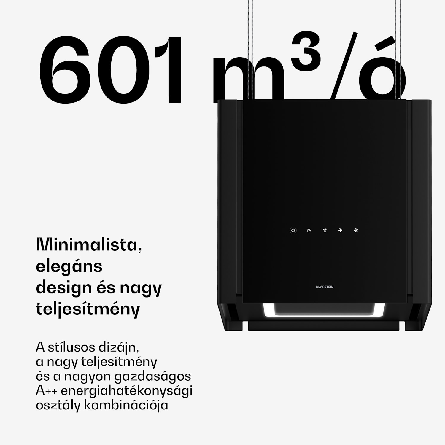 Velaire páraelszívó 40 cm-es emelő funkcióval, Elegáns, minimalista, nagy teljesítményű, EEC A++, 601 m³/ó 40 cm | Fekete