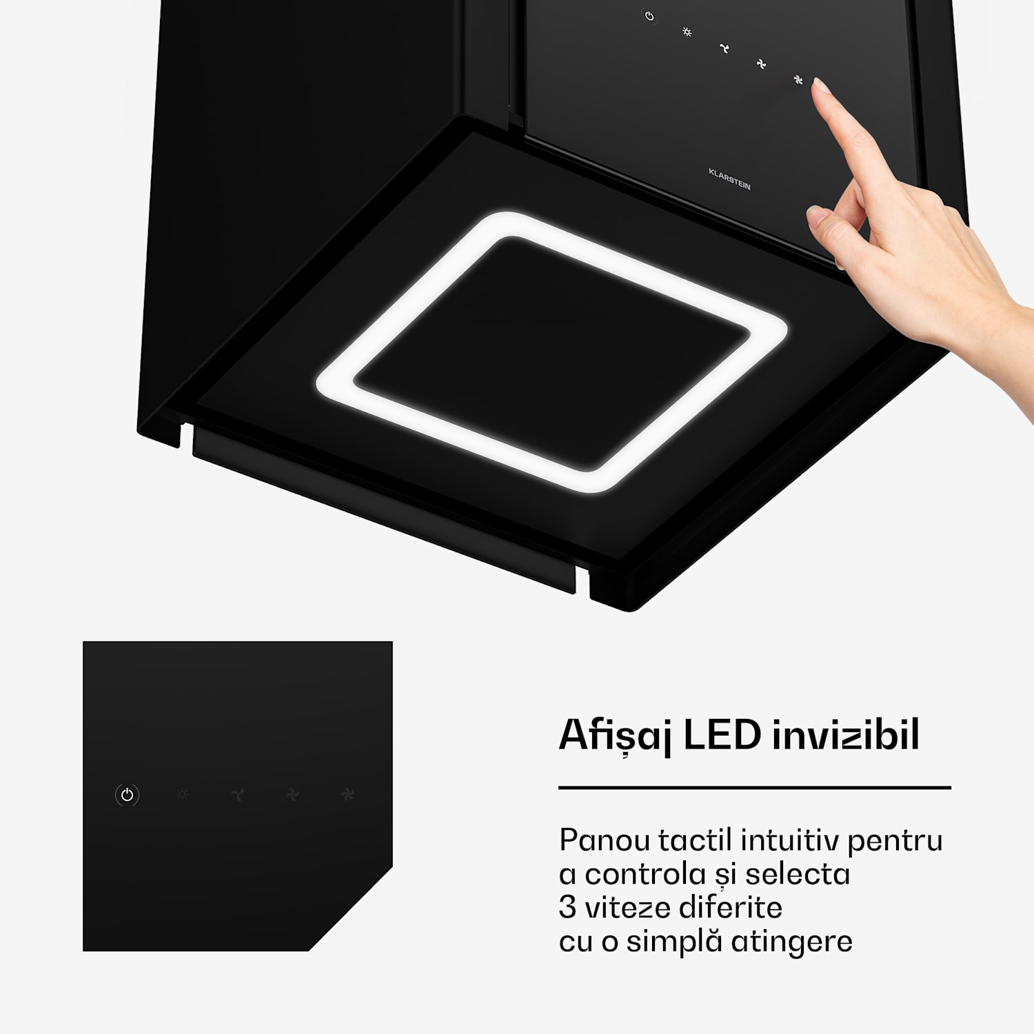 Hota Velaire cu funcție de ridicare de 40 cm, Elegant, minimalist, puternic, CEE A++, 601 m³/h 40 cm | Negru