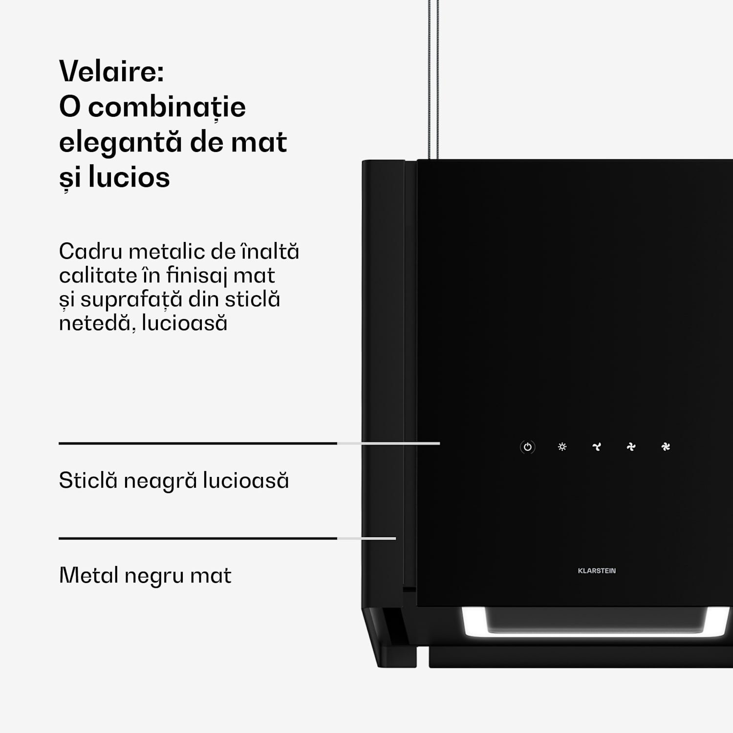 Hota Velaire cu funcție de ridicare de 40 cm, Elegant, minimalist, puternic, CEE A++, 601 m³/h 40 cm | Negru