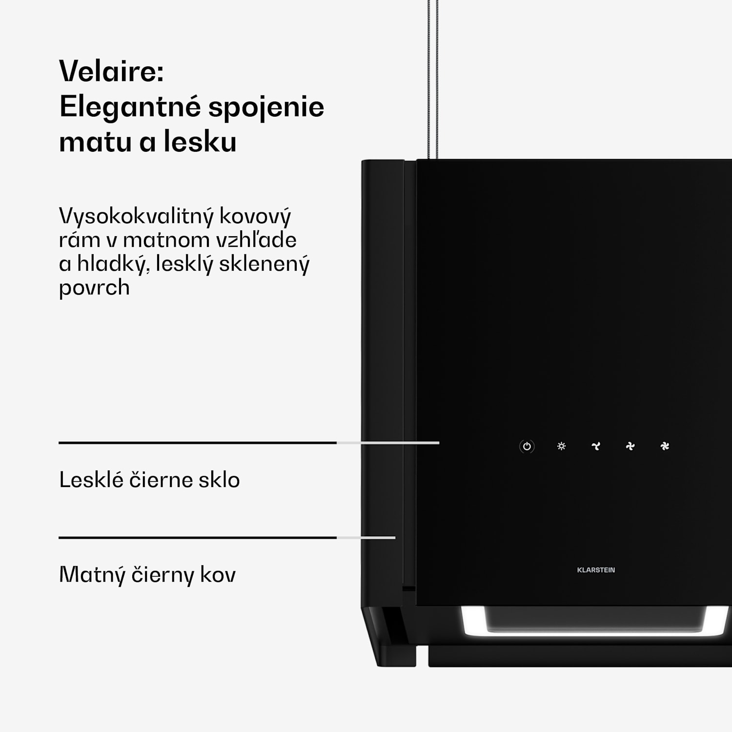 Velaire digestor funkcia zdvíhania 40 cm, Elegantný, minimalistický, výkonný, EEC A++, 601 m³/h 40 cm | Čierna