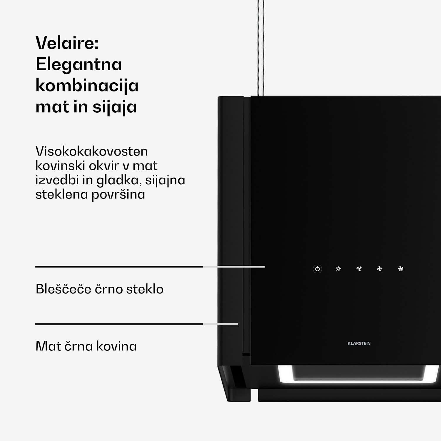 Velaire kuhinjska napa z dvižno funkcijo 40 cm, Elegantna, minimalistična, zmogljiva, EEC A++, 601 m³/h 40 cm | Črna