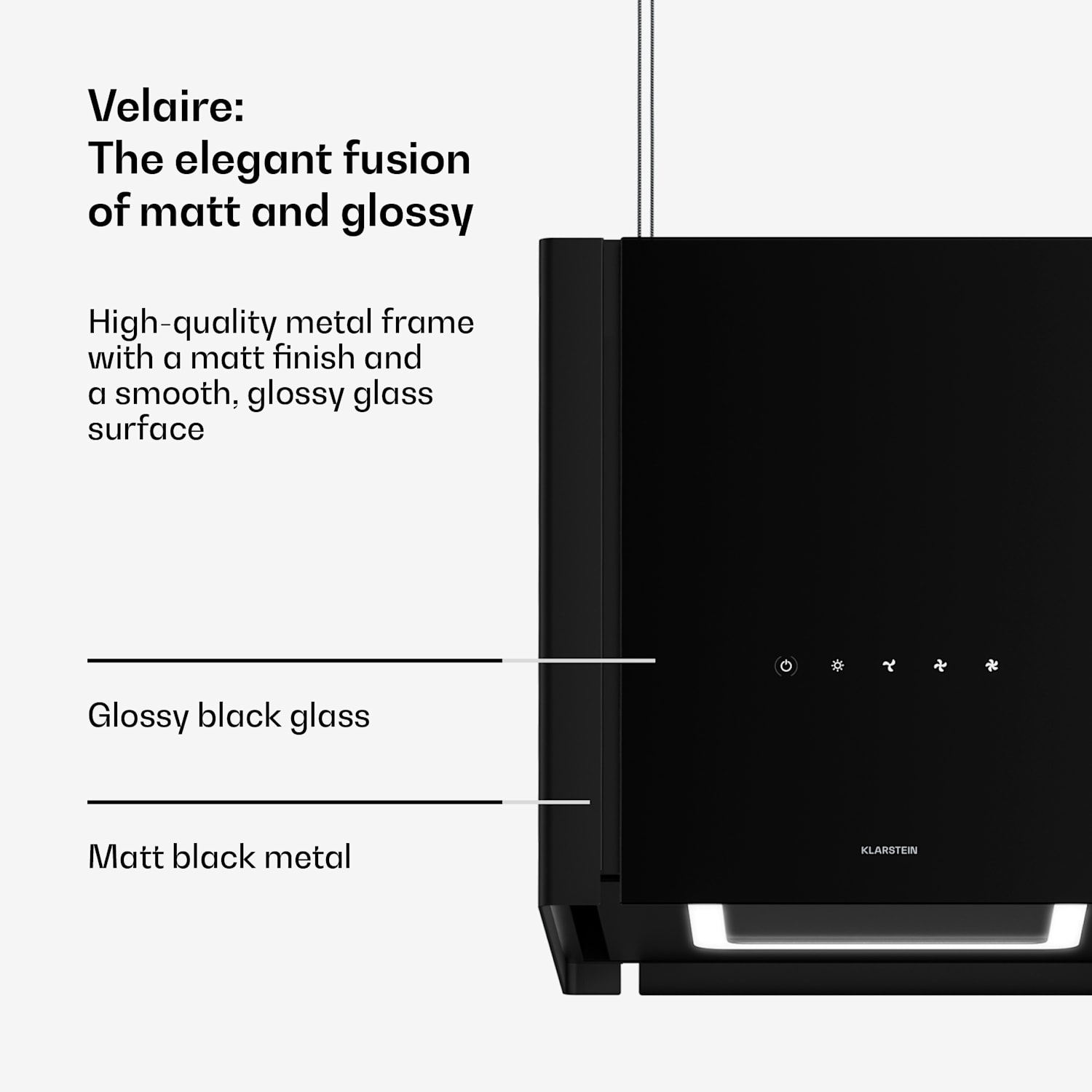 Velaire afzuigkap met liftfunctie 40 cm | Edel, minimalistisch, krachtig | EEC A++ | 601 m³/h 40 cm | Zwart