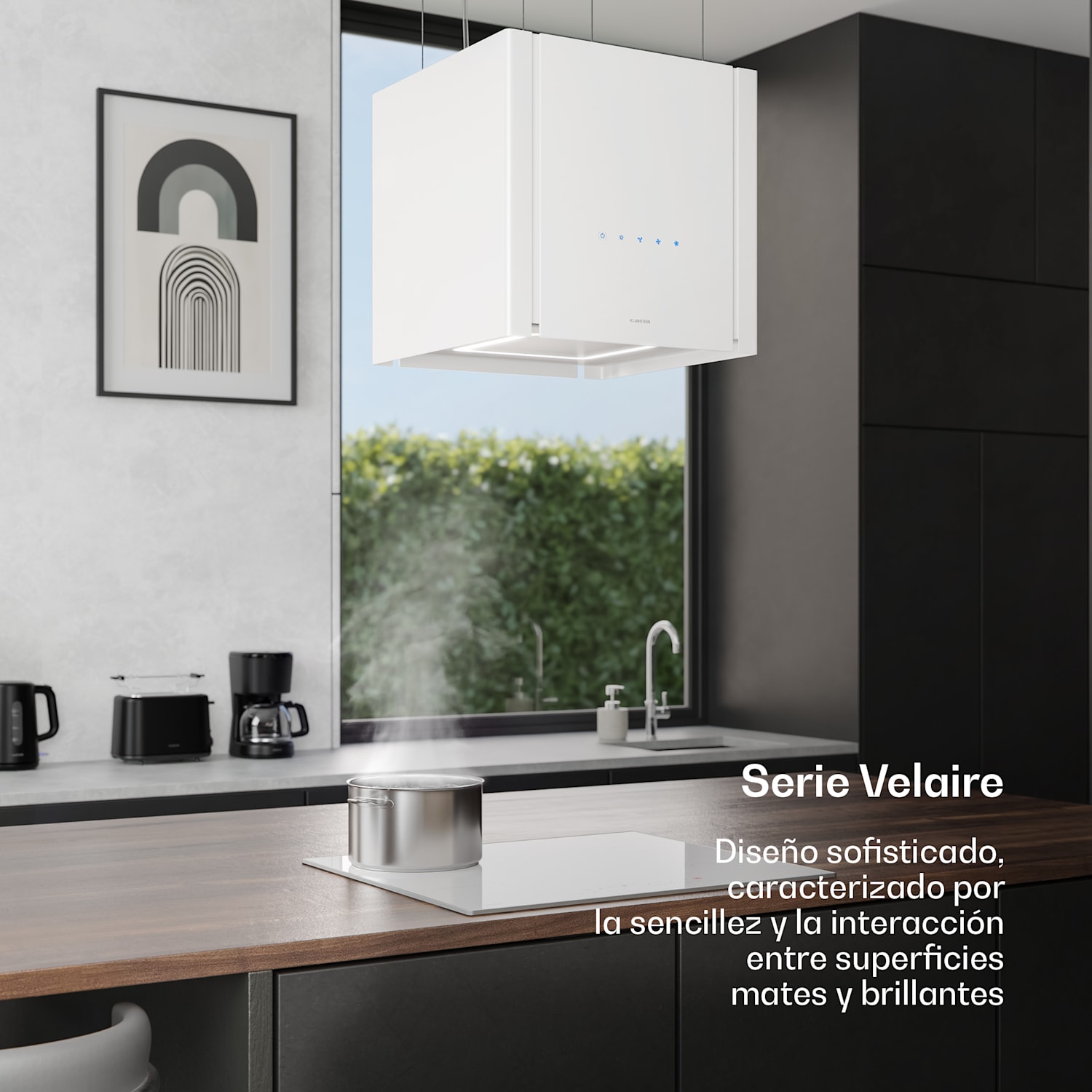 Velaire extractor hood con función de elevación 40 cm | Elegante, minimalista, potente | EEC A++ | 601 m³/h 40 cm | Blanco