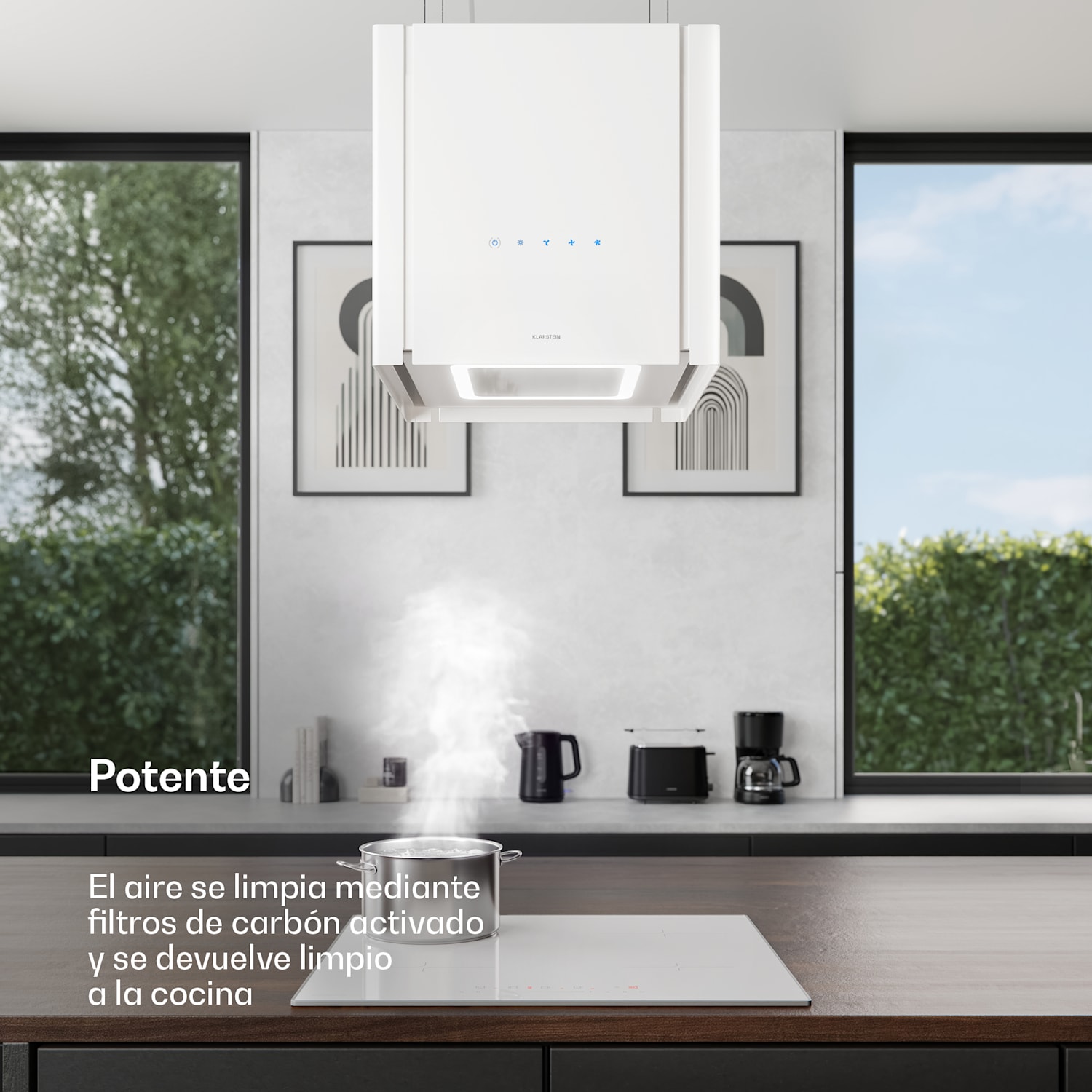 Velaire extractor hood con función de elevación 40 cm | Elegante, minimalista, potente | EEC A++ | 601 m³/h 40 cm | Blanco