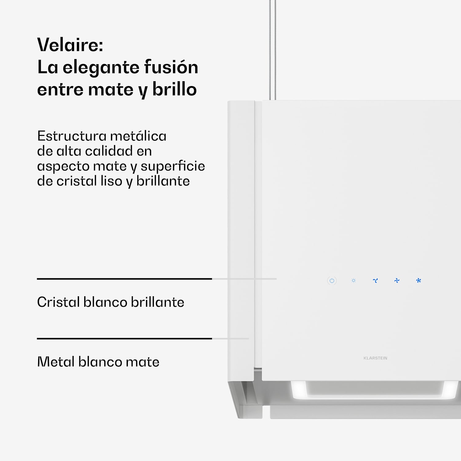 Velaire extractor hood con función de elevación 40 cm | Elegante, minimalista, potente | EEC A++ | 601 m³/h 40 cm | Blanco