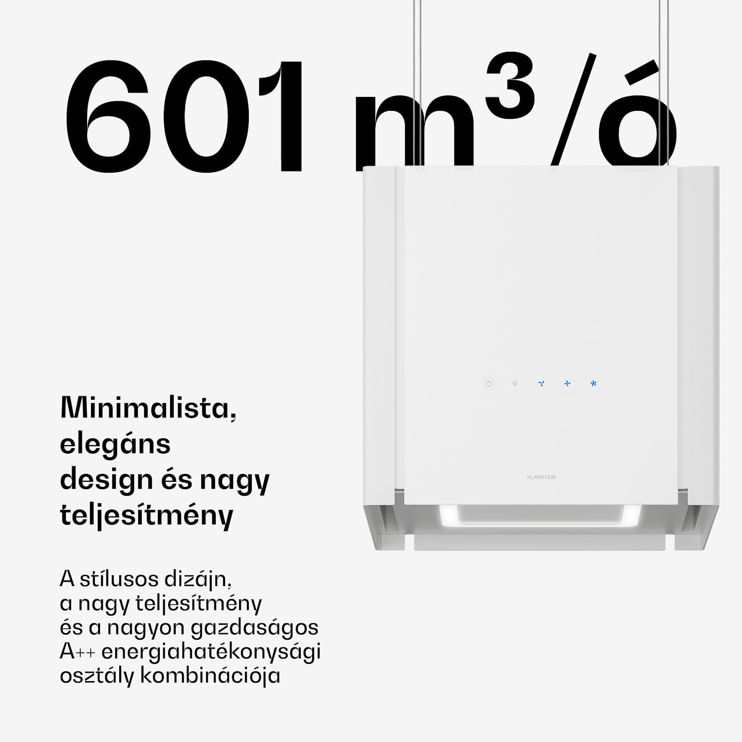 Velaire páraelszívó 40 cm-es emelő funkcióval, Elegáns, minimalista, nagy teljesítményű, EEC A++, 601 m³/ó 40 cm | Fehér