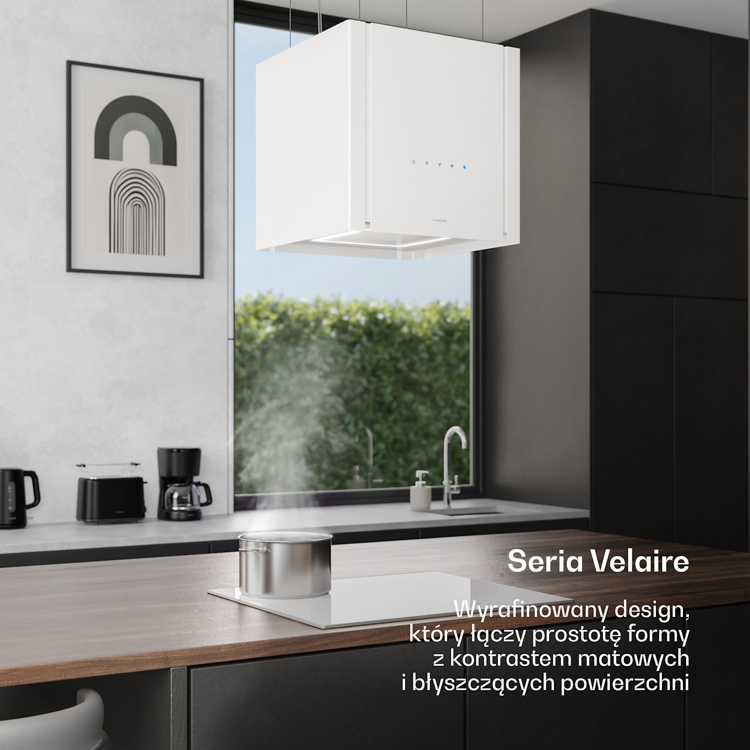 Okap Velaire z funkcją podnoszenia 40 cm, Elegancki, minimalistyczny, wydajny, EEC A++, 601 m³/h 40 cm | Biały