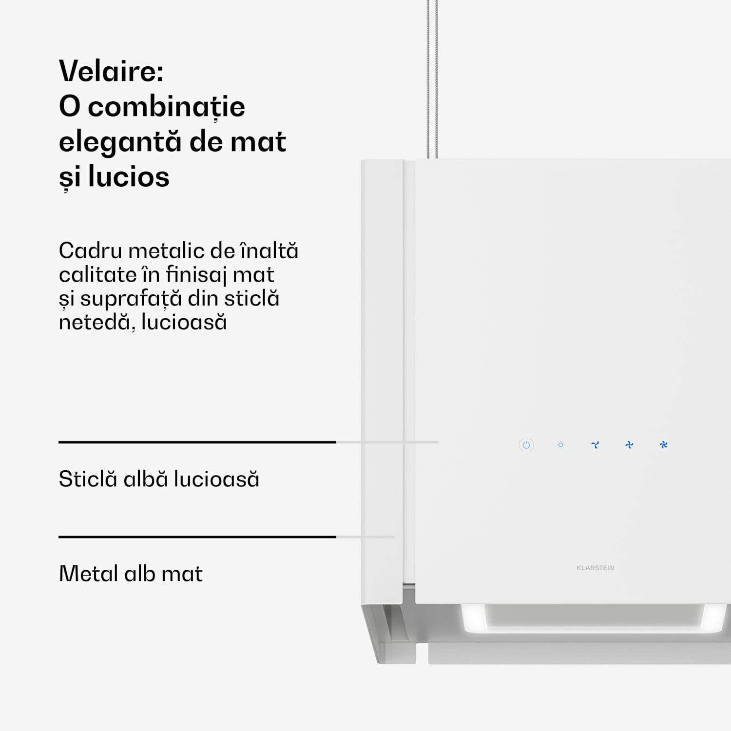 Hota Velaire cu funcție de ridicare de 40 cm, Elegant, minimalist, puternic, CEE A++, 601 m³/h 40 cm | Alb