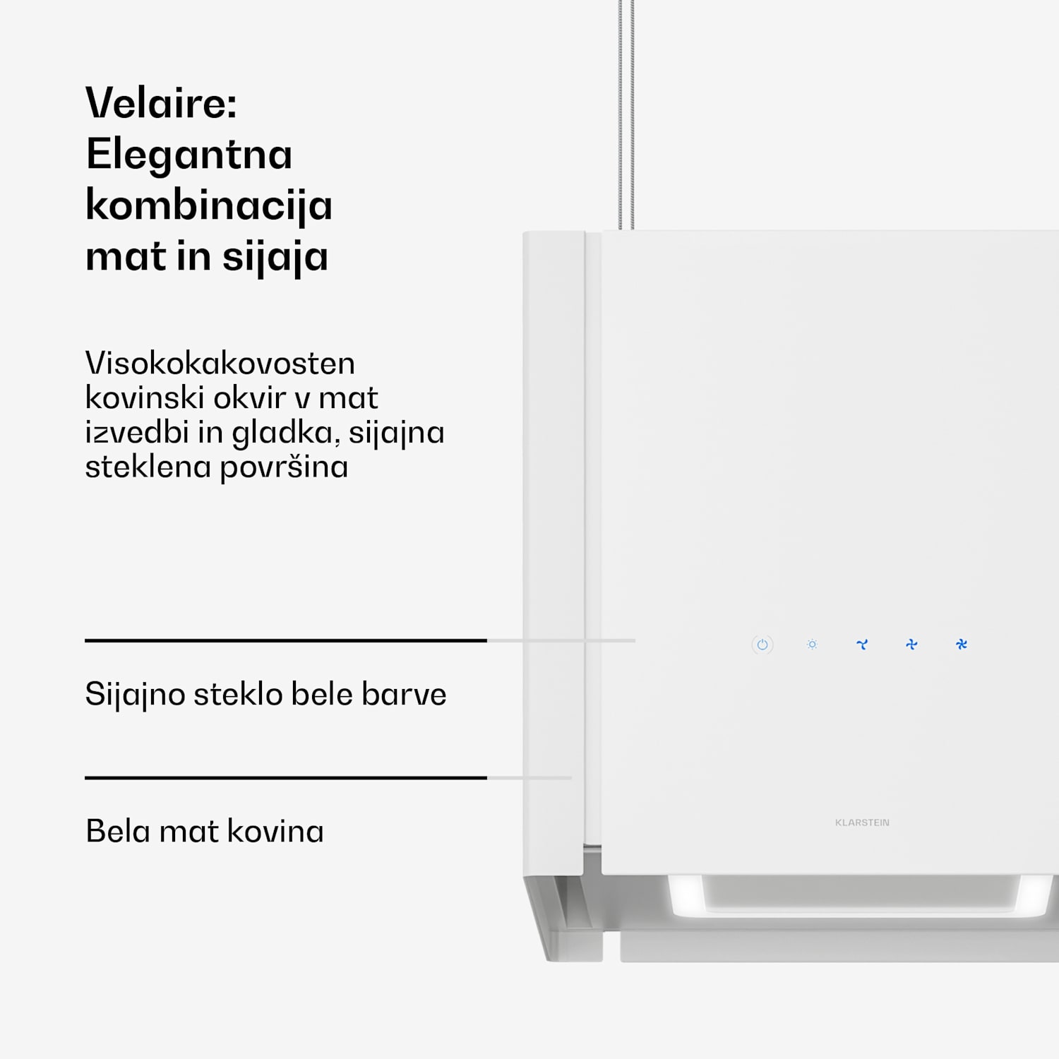 Velaire kuhinjska napa z dvižno funkcijo 40 cm, Elegantna, minimalistična, zmogljiva, EEC A++, 601 m³/h 40 cm | Bela