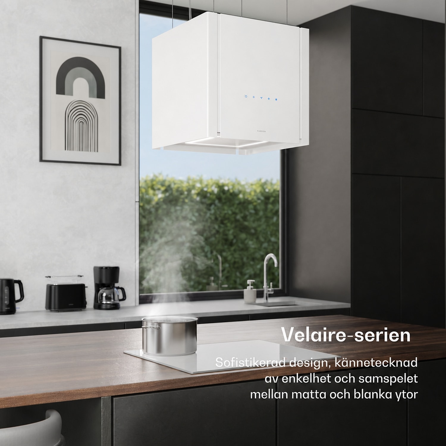 Velaire fläktkåpa med lyftfunktion 40 cm | elegant, minimalistisk, kraftfull | EEC A++ | 601 m³/h Vit