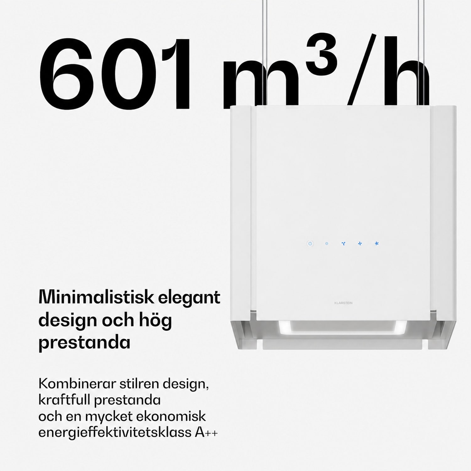 Velaire fläktkåpa med lyftfunktion 40 cm | elegant, minimalistisk, kraftfull | EEC A++ | 601 m³/h Vit