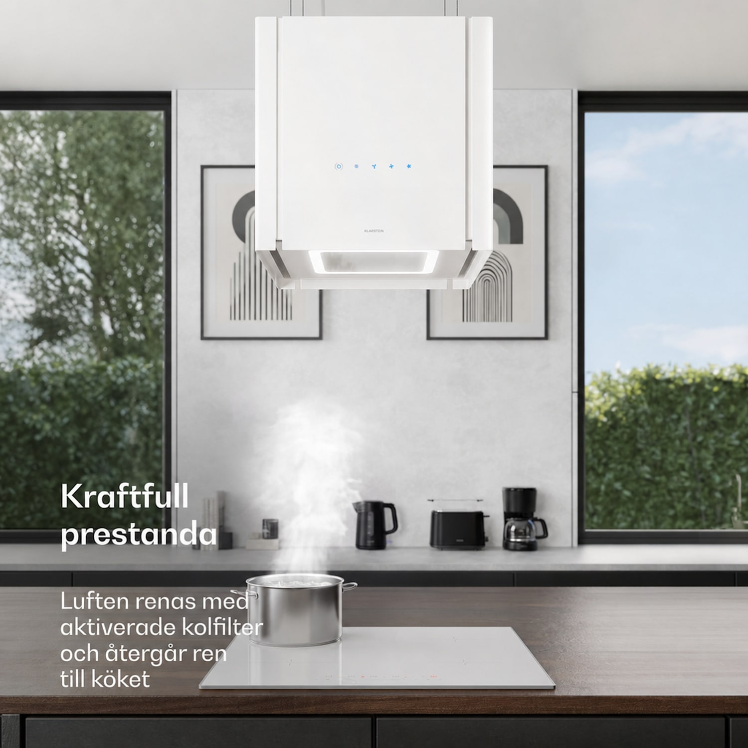 Velaire fläktkåpa med lyftfunktion 40 cm | elegant, minimalistisk, kraftfull | EEC A++ | 601 m³/h Vit