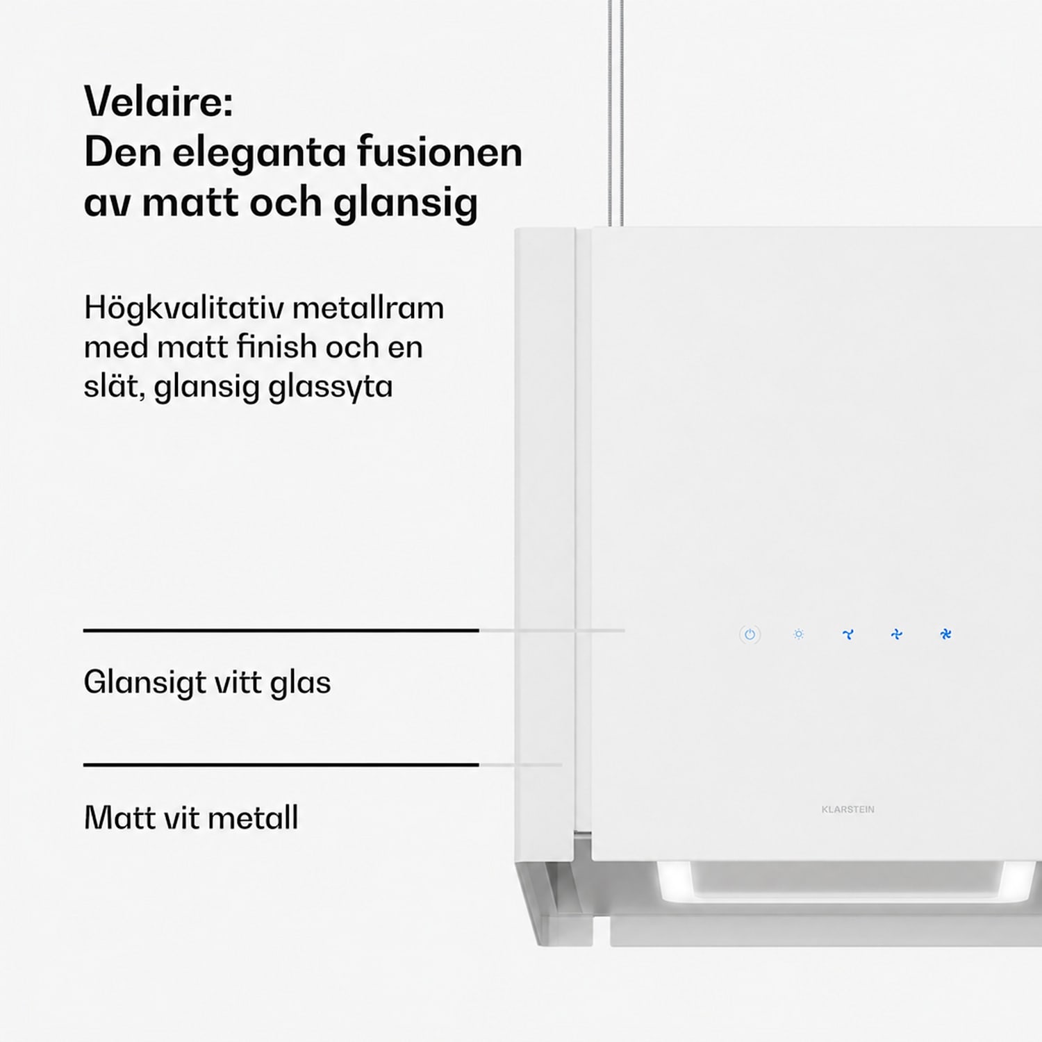 Velaire fläktkåpa med lyftfunktion 40 cm | elegant, minimalistisk, kraftfull | EEC A++ | 601 m³/h Vit