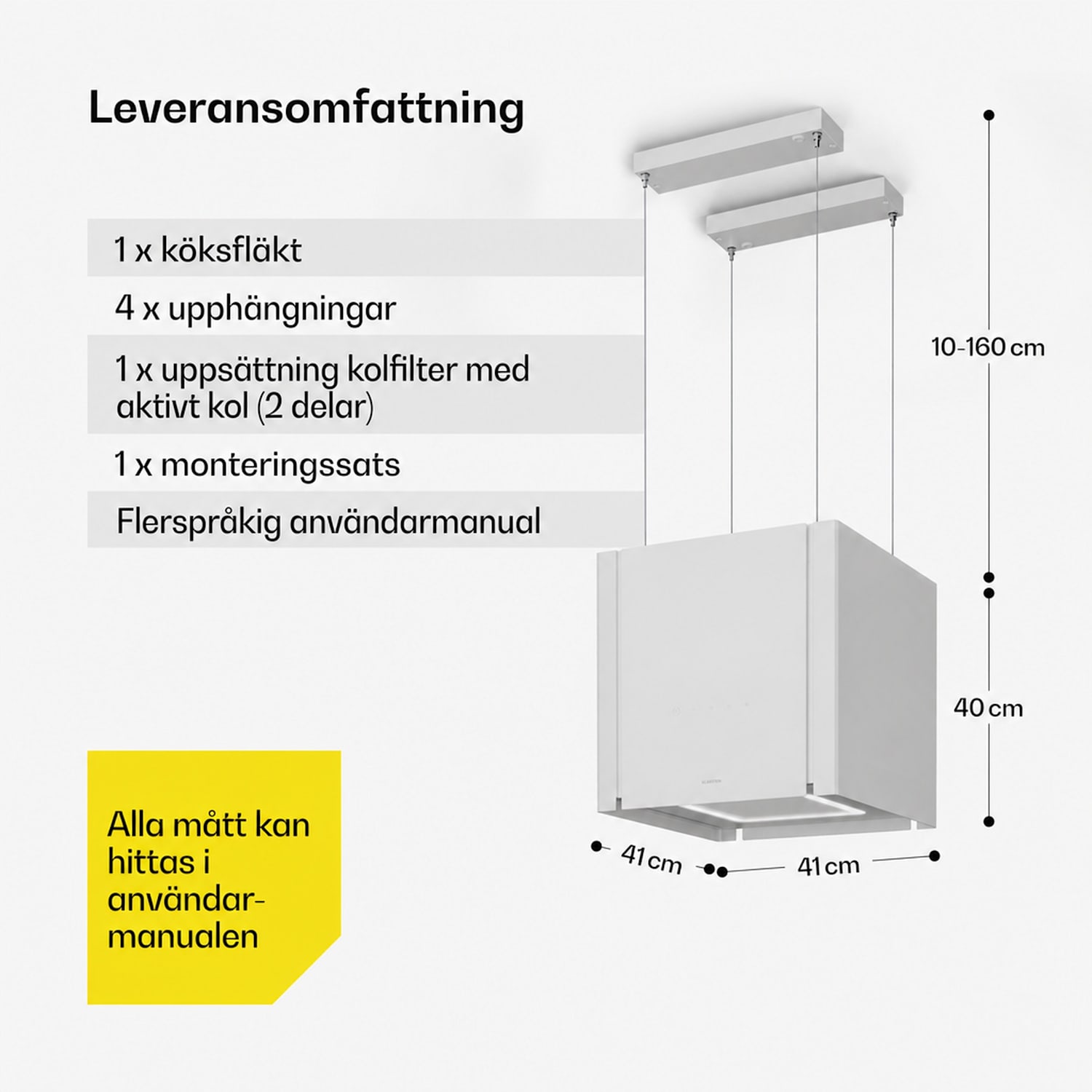 Velaire fläktkåpa med lyftfunktion 40 cm | elegant, minimalistisk, kraftfull | EEC A++ | 601 m³/h Vit