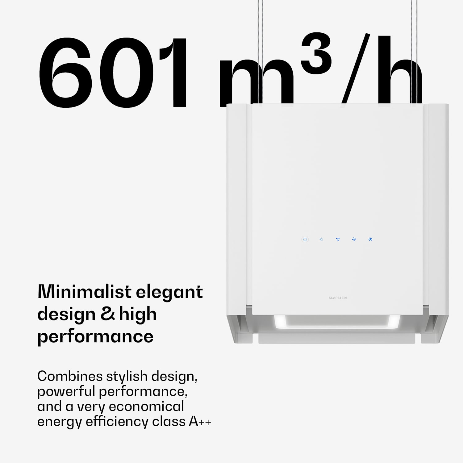 Velaire Liesituuletin nostotoiminnolla 40 cm | Tyylikäs, minimalistinen, voimakas | EEC A++ | 601 m³/h 40 cm | Valkoinen