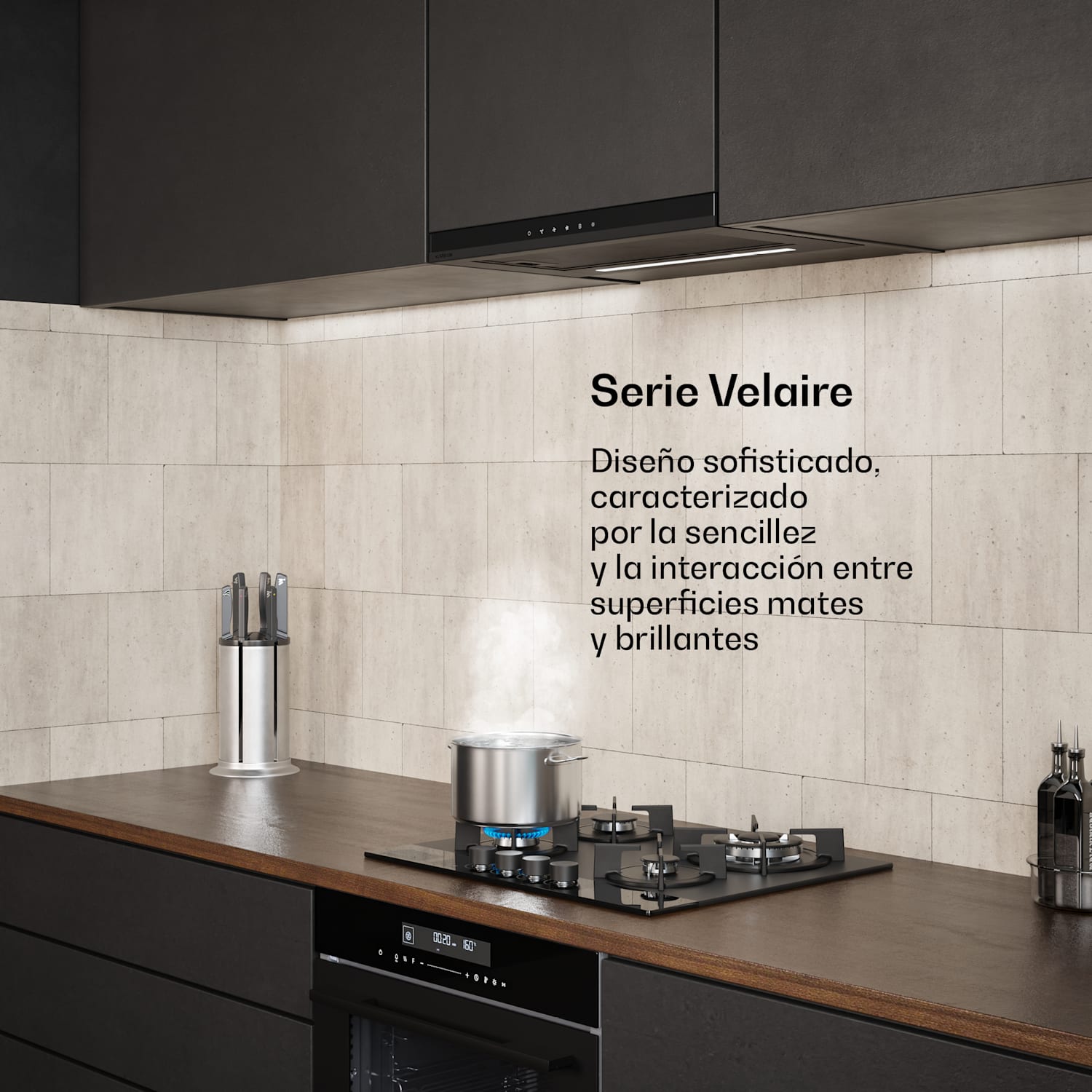 Campana extractora telescópica Velaire 60 cm | Elegante, minimalista, potente | EEC A++ | 896 m³/h Negro