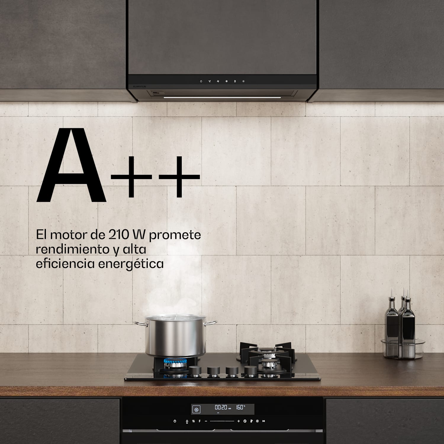 Campana extractora telescópica Velaire 60 cm | Elegante, minimalista, potente | EEC A++ | 896 m³/h Negro