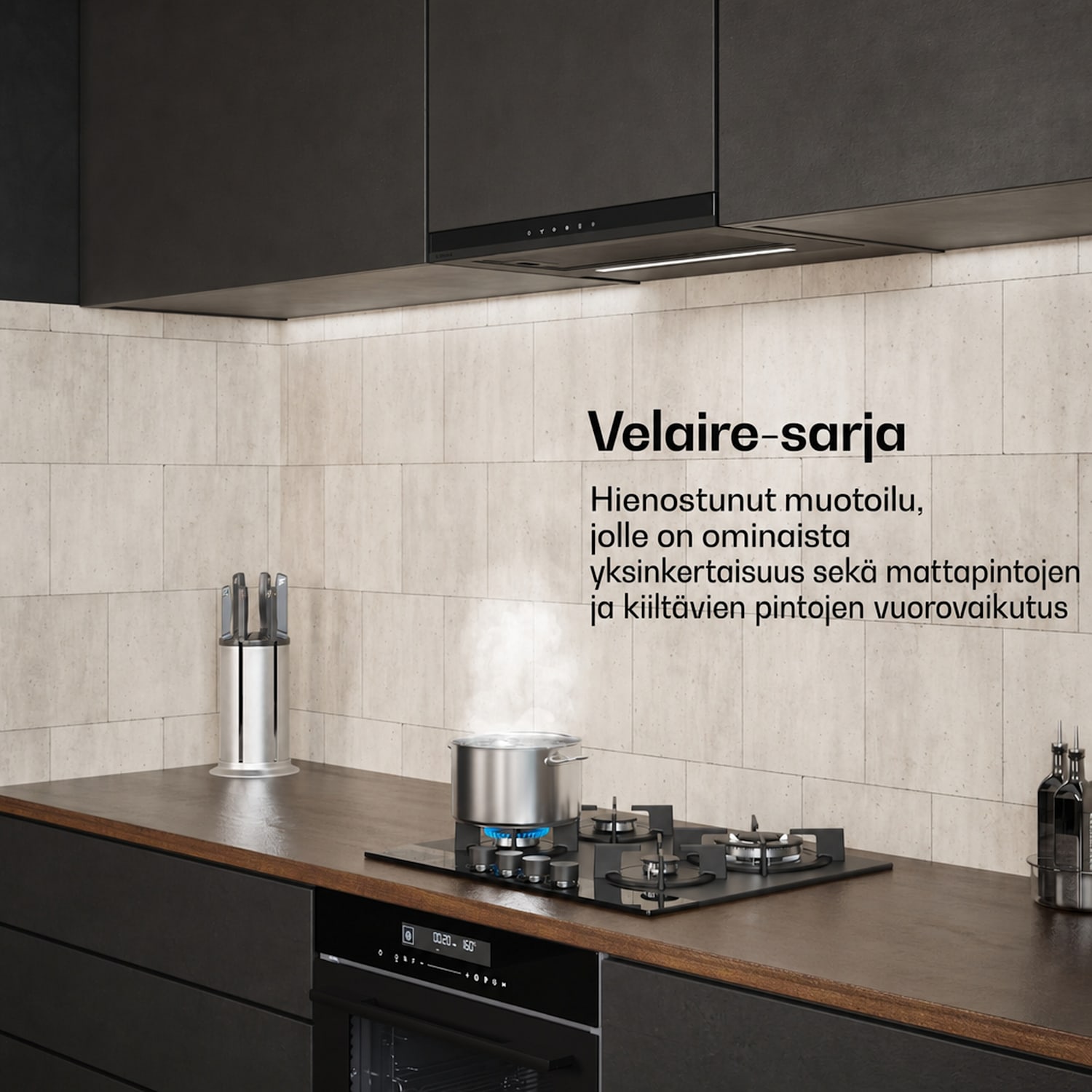 Velaire ulosvedettävä liesituuletin 60 cm | Tyylikäs, minimalistinen, tehokas | EEC A++ | 891 m³/h Musta