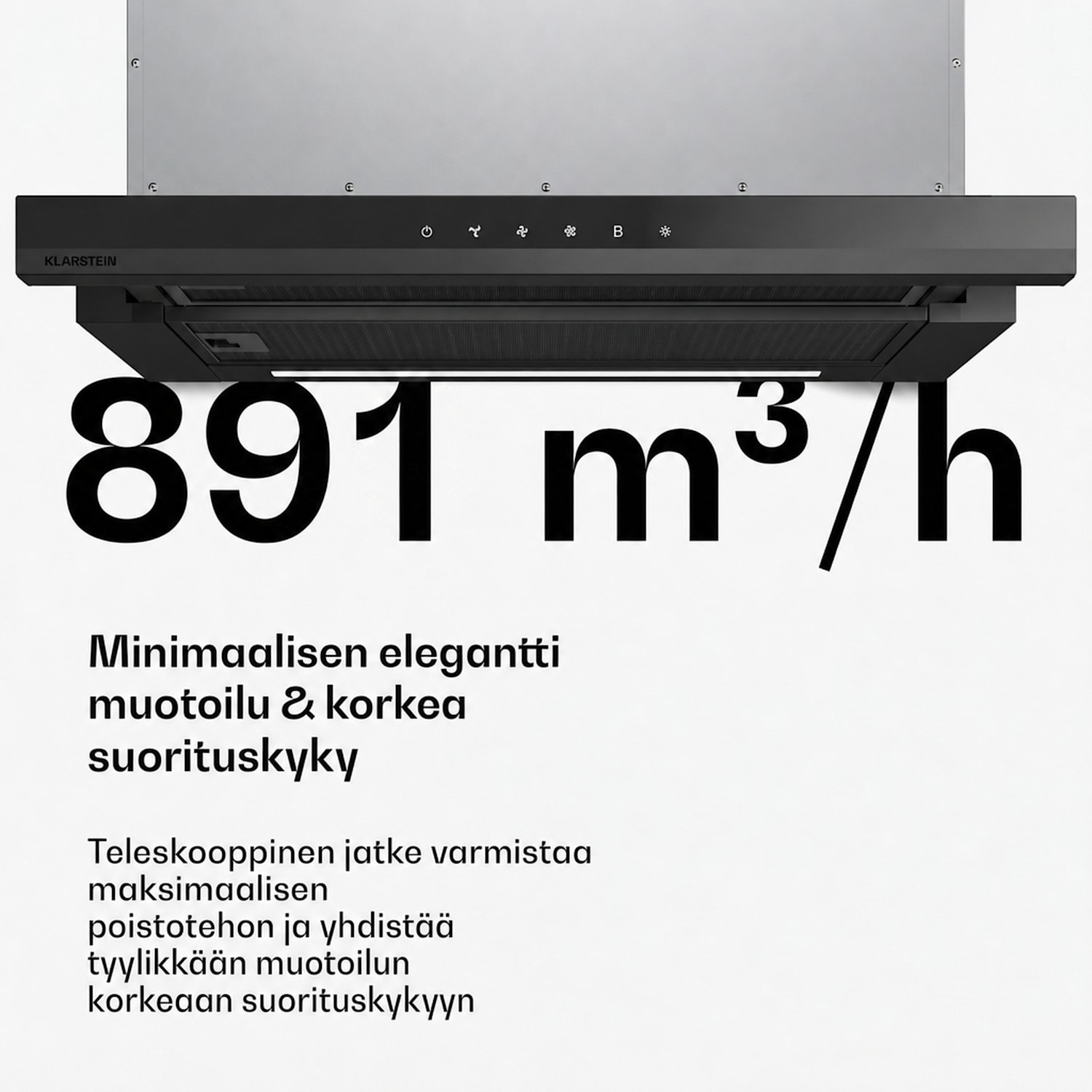 Velaire ulosvedettävä liesituuletin 60 cm | Tyylikäs, minimalistinen, tehokas | EEC A++ | 891 m³/h Musta