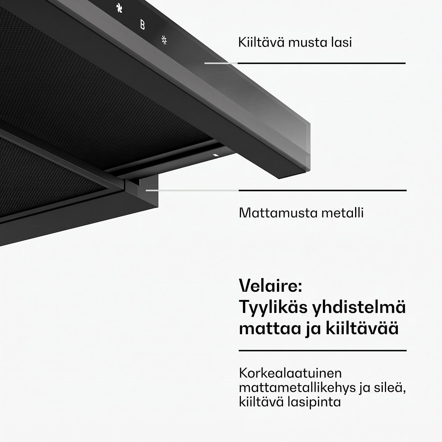 Velaire ulosvedettävä liesituuletin 60 cm | Tyylikäs, minimalistinen, tehokas | EEC A++ | 891 m³/h Musta