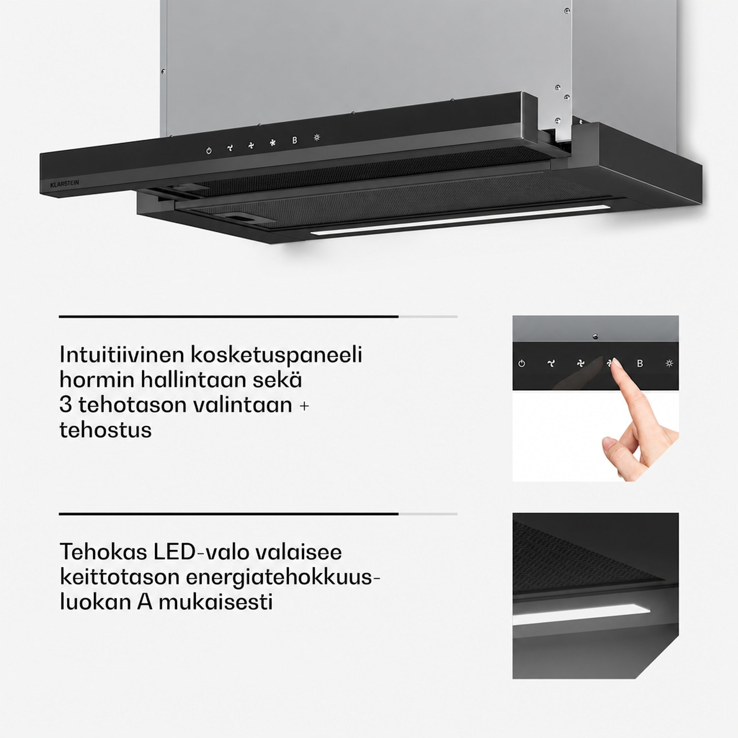 Velaire ulosvedettävä liesituuletin 60 cm | Tyylikäs, minimalistinen, tehokas | EEC A++ | 891 m³/h Musta