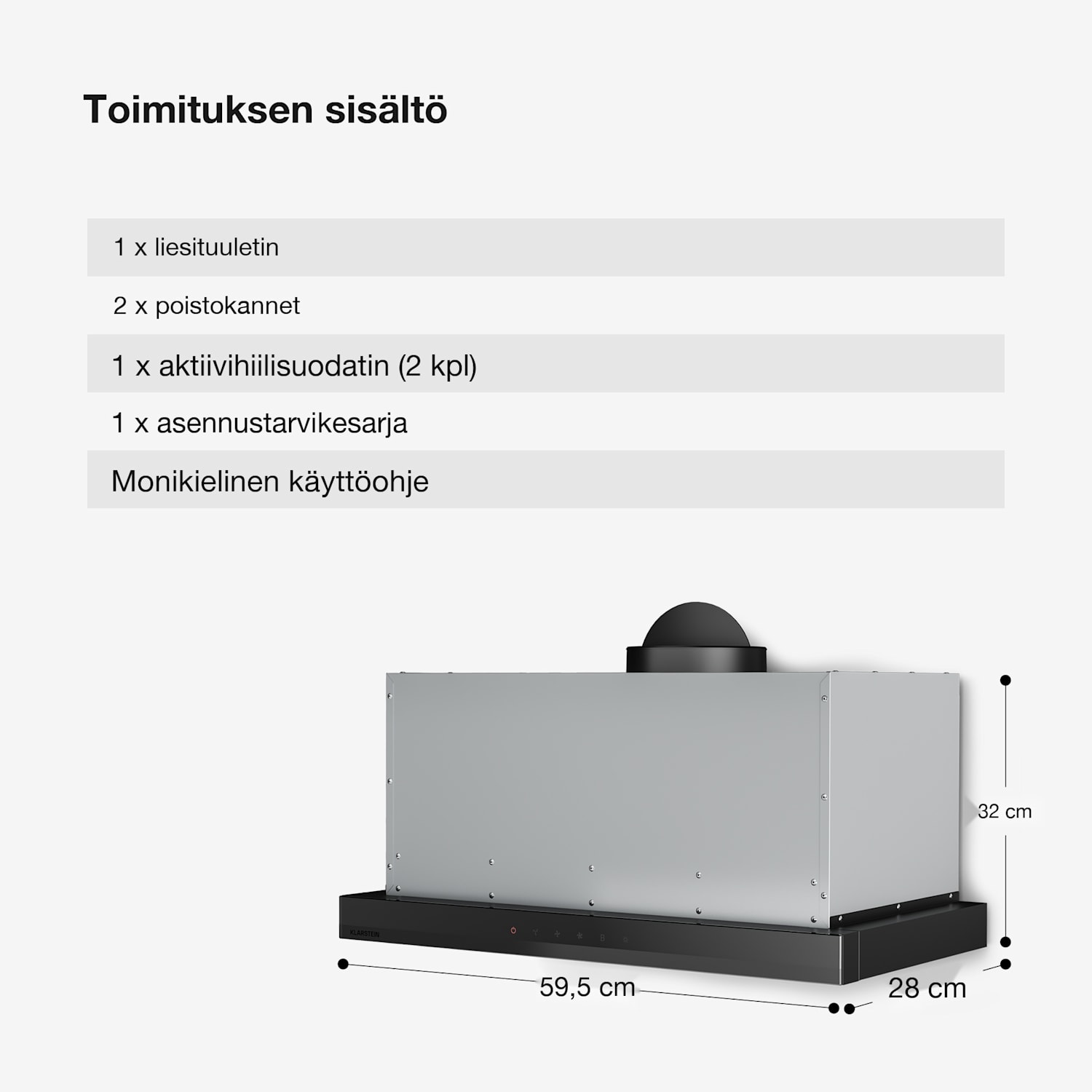 Velaire ulosvedettävä liesituuletin 60 cm | Tyylikäs, minimalistinen, tehokas | EEC A++ | 891 m³/h Musta