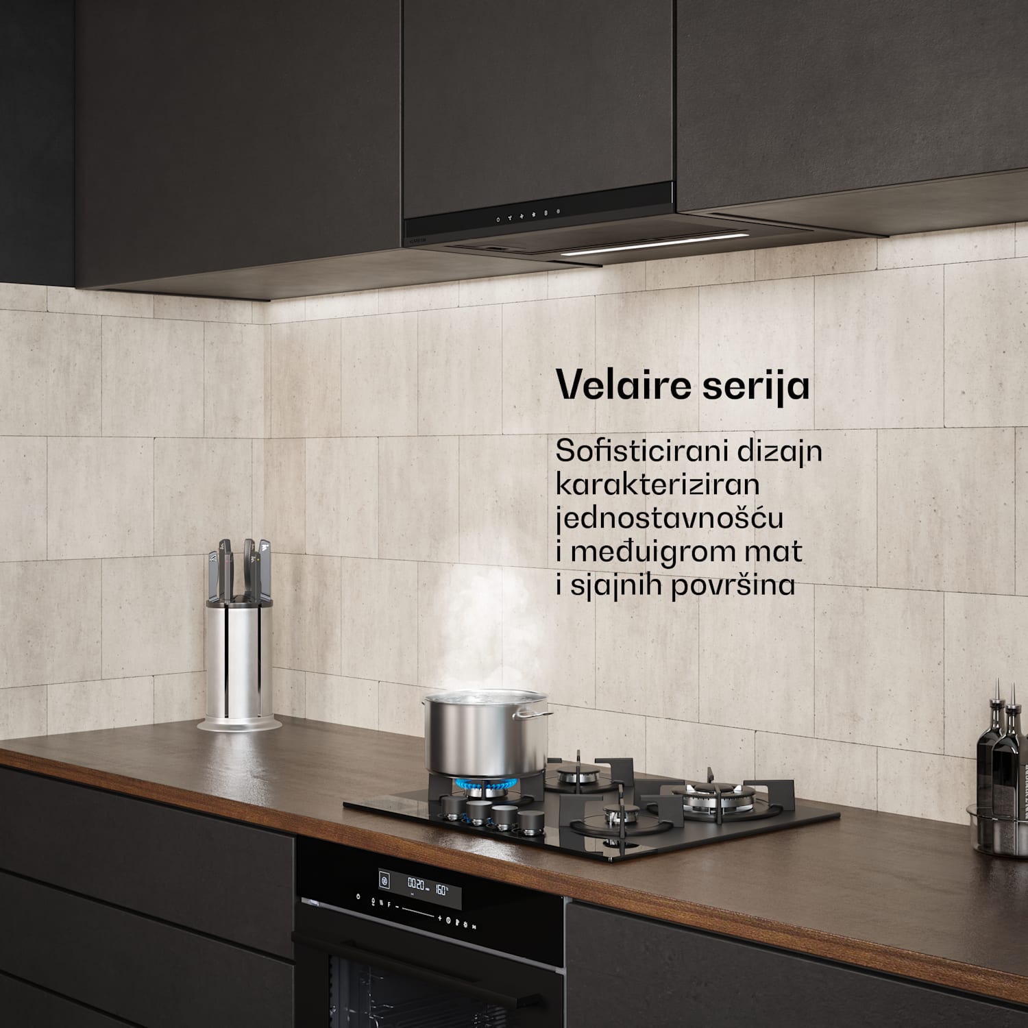 Velaire izvlačna napa 60 cm, Elegantna, minimalistička, snažna, EEC A++, 896 m³/h Crna